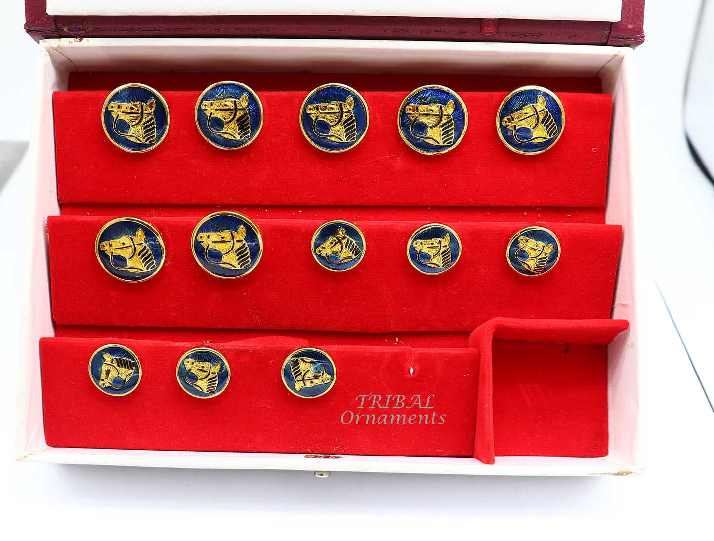 925 Sterling silver handmade gorgeous horse enamel design buttons set of 13 pc for men's coat or suit, best jewelry for all occasions btn21 - TRIBAL ORNAMENTS