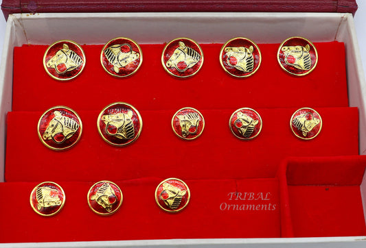 Red enamel horse design 925 Sterling silver handcrafted buttons set of 13 pc for men's coat or suit, best jewelry for all occasions btn25 - TRIBAL ORNAMENTS