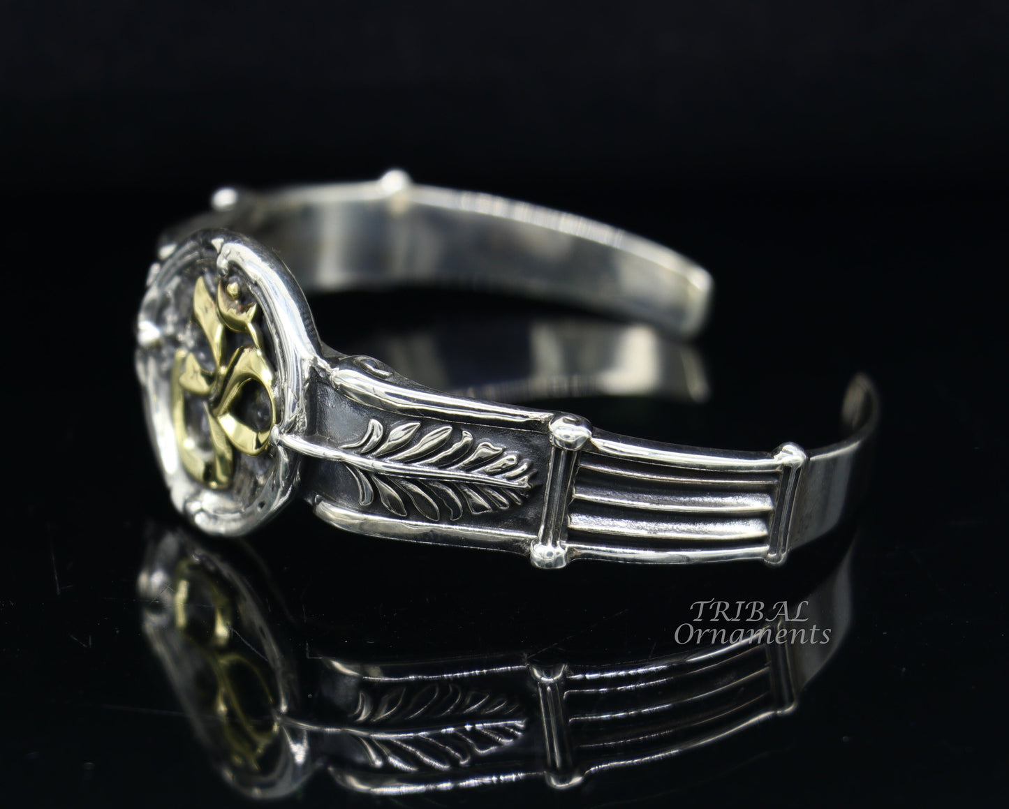 925 sterling silver vintage antique design handmade chitai work Aum design adjustable bangle bracelet kada customized jewelry cuff101 - TRIBAL ORNAMENTS
