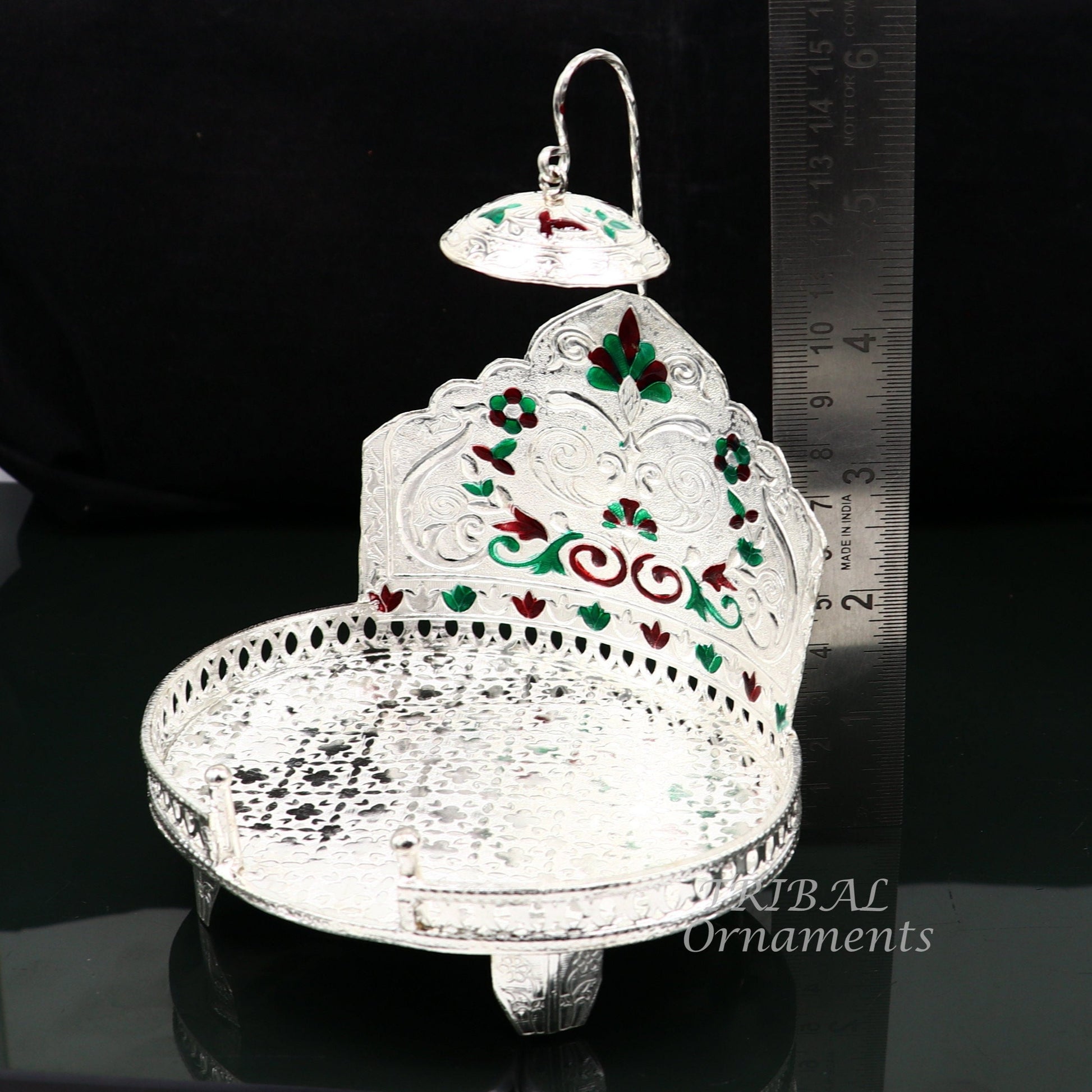 925 pure sterling silver Handmade Divine Singhasan, idol krishna Bal Gopala throne, god statue's stand chair, temple art puja article su854 - TRIBAL ORNAMENTS