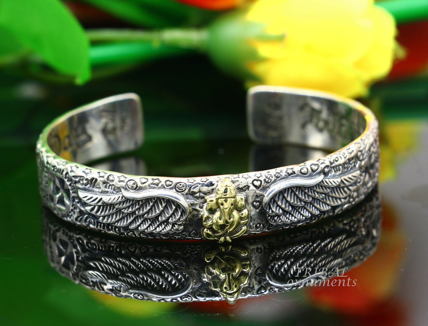 925 sterling silver or Gold polished customized lord Ganesh design adjustable tribal cuff kada bracelet Tribal ethnic jewelry Gcuff114 - TRIBAL ORNAMENTS