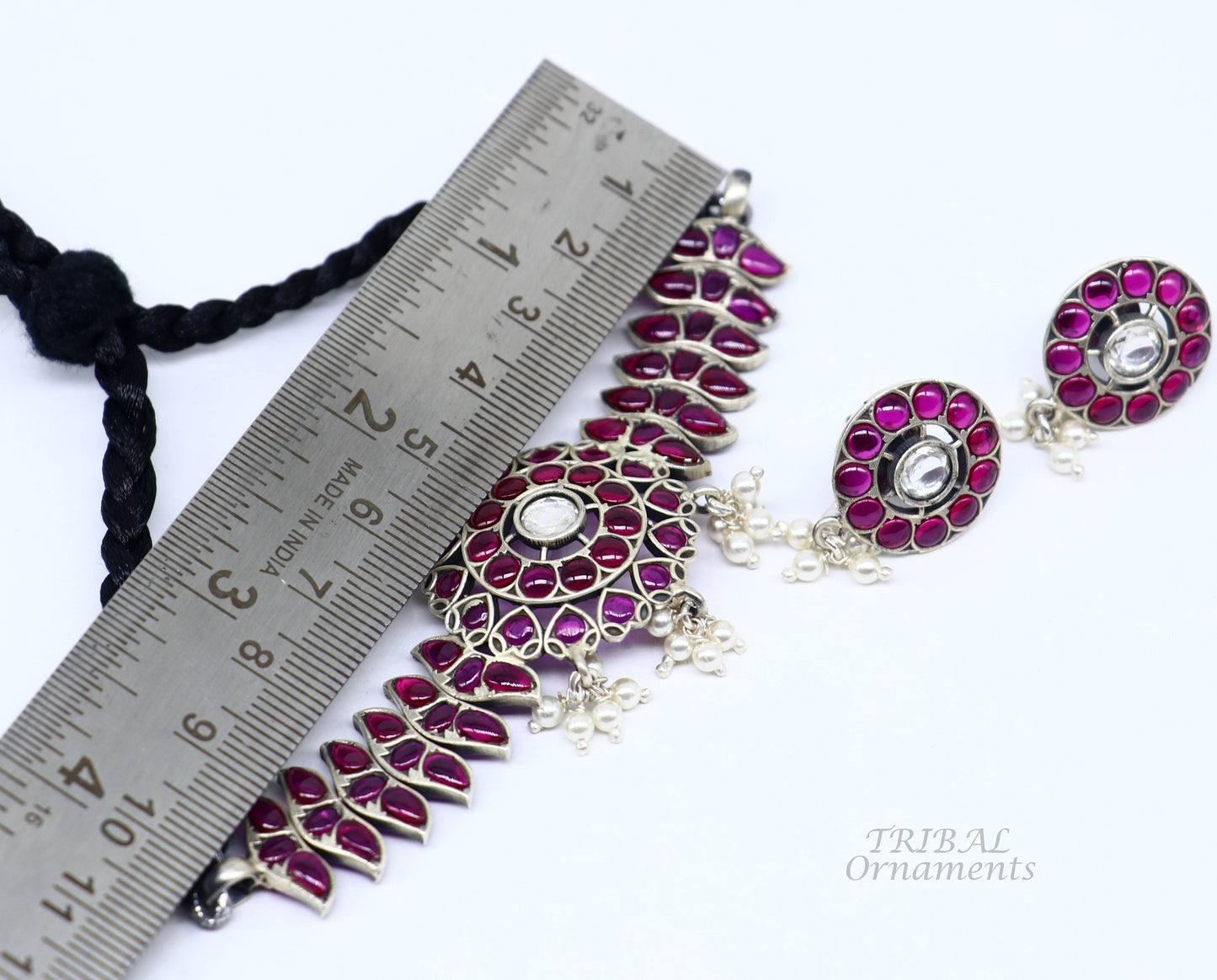 925 sterling silver handmade new fancy stylish red gems stone luxury necklace choker, best belly dance Guttapusalu necklace set463 - TRIBAL ORNAMENTS