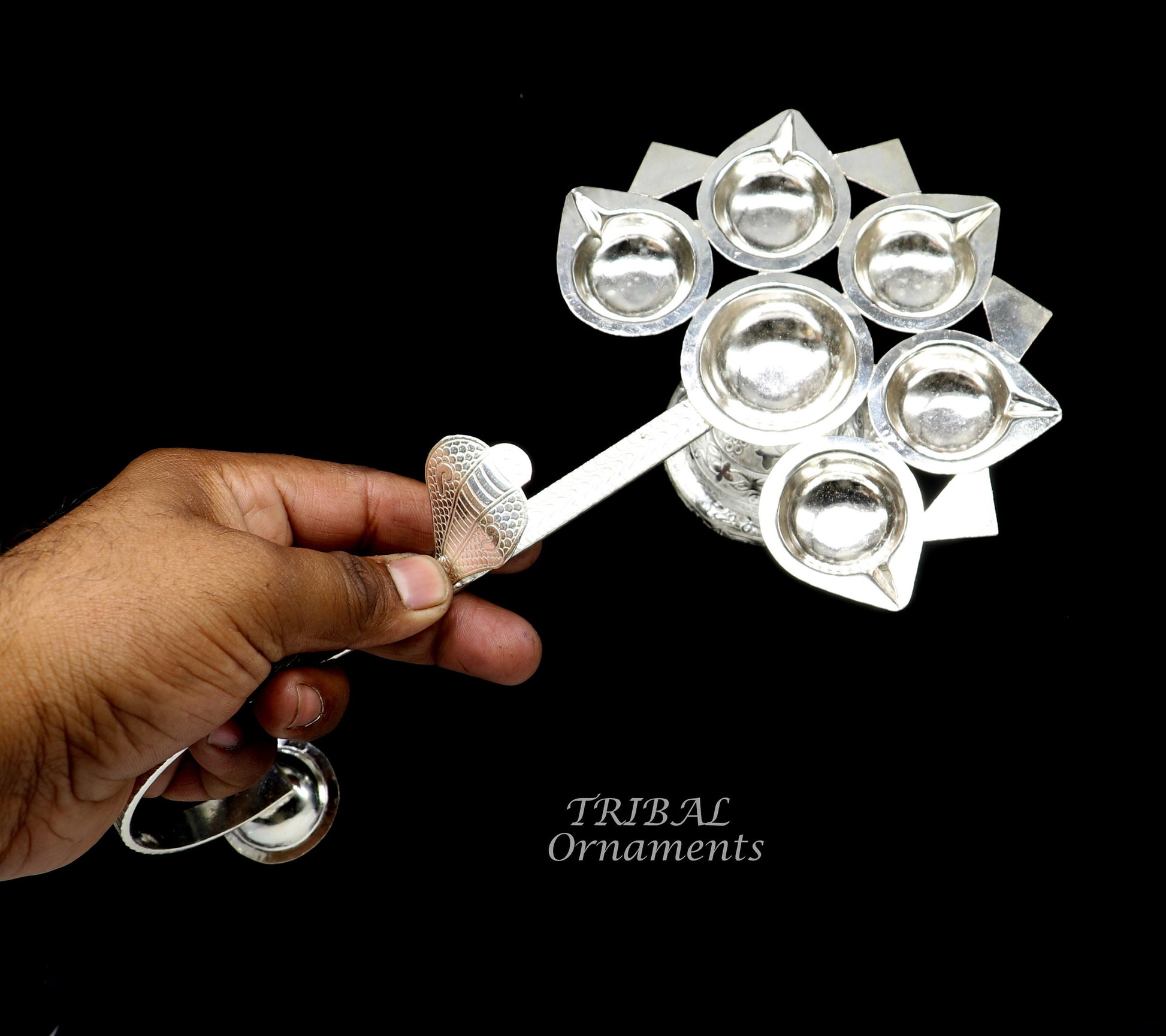 925 Sterling silver handmade amazing design 5 lamp arti, amazing handcrafting work home decor temple puja article figurine su857 - TRIBAL ORNAMENTS