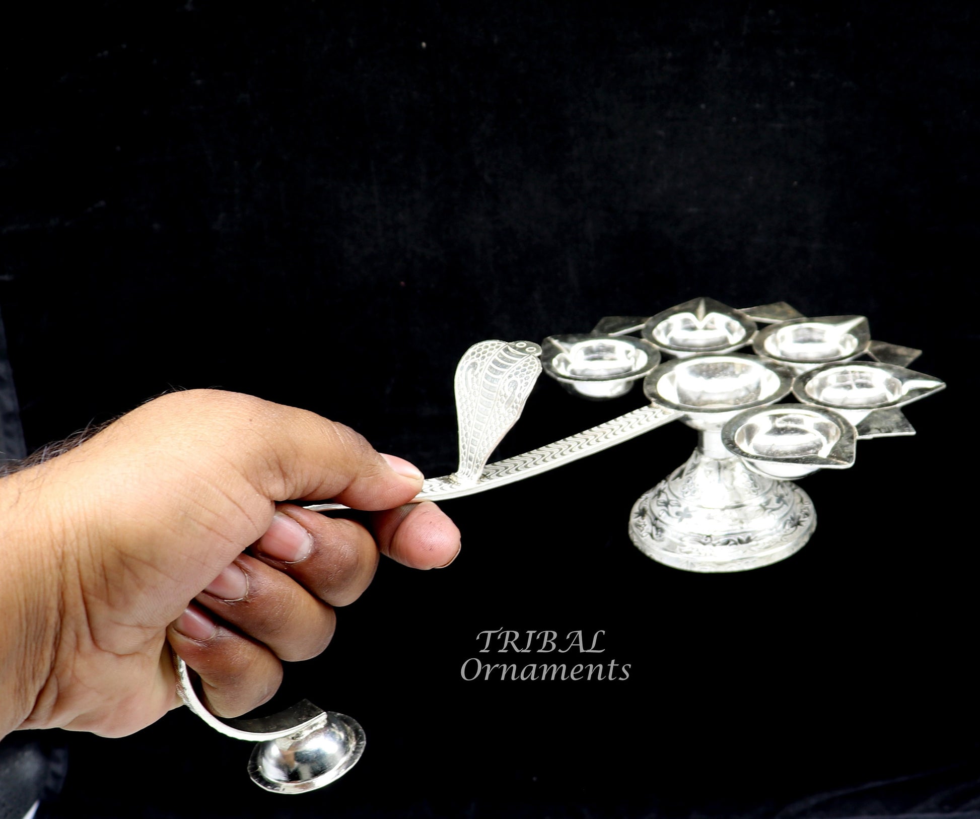 925 Sterling silver handmade amazing design 5 lamp arti, amazing handcrafting work home decor temple puja article figurine su857 - TRIBAL ORNAMENTS