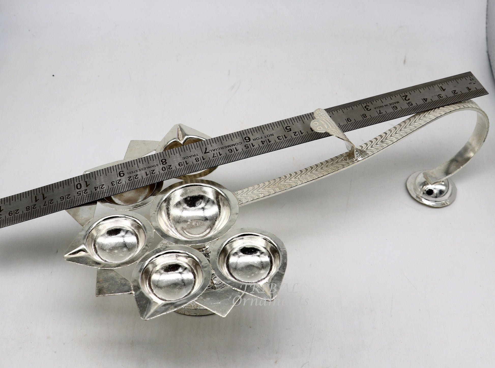 925 Sterling silver handmade amazing design 5 lamp arti, amazing handcrafting work home decor temple puja article figurine su857 - TRIBAL ORNAMENTS