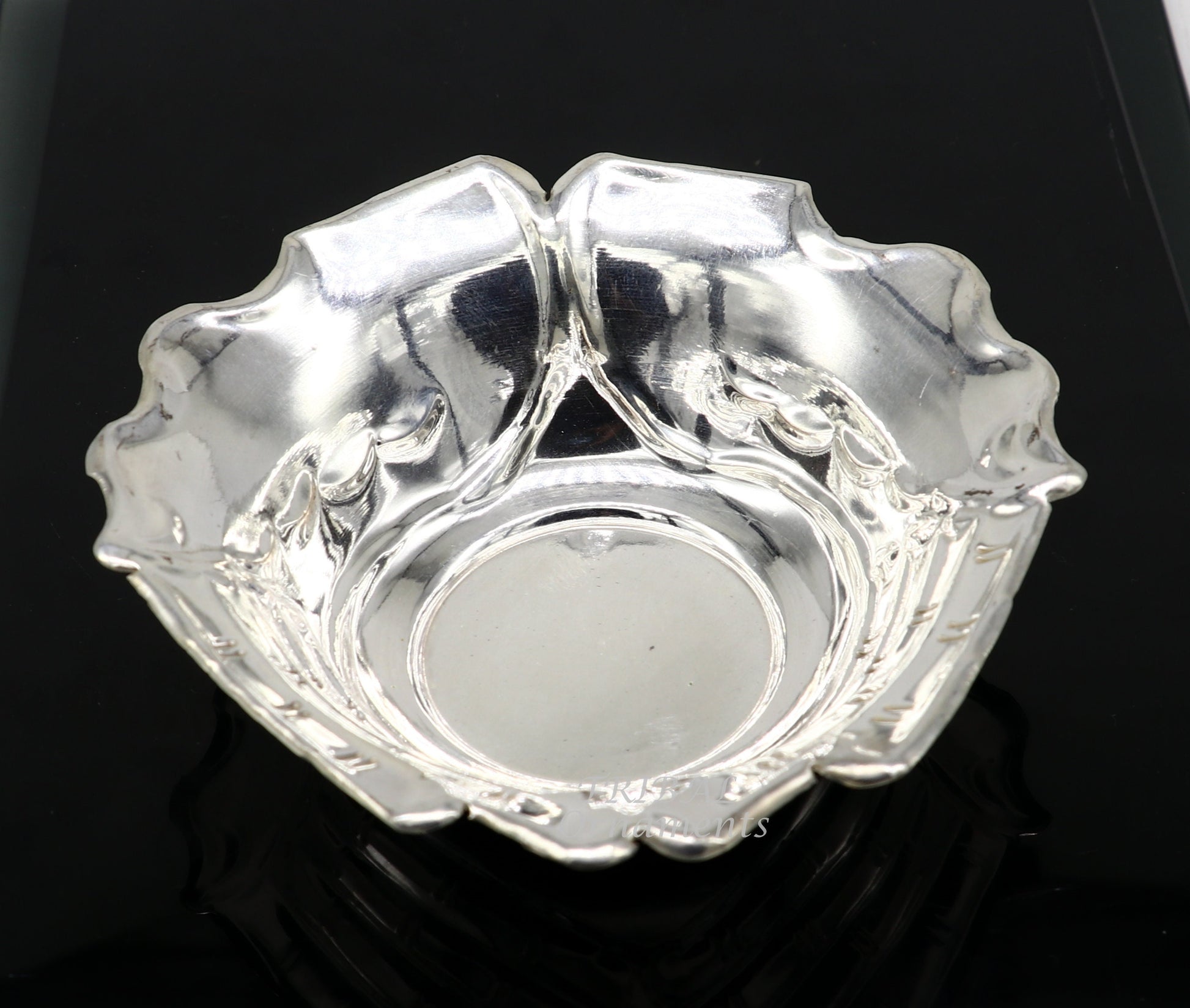 999 fine silver customized palm design prasadam bowl, puja utensils, worshipping article, silver Idols serving bowl temple article su858 - TRIBAL ORNAMENTS