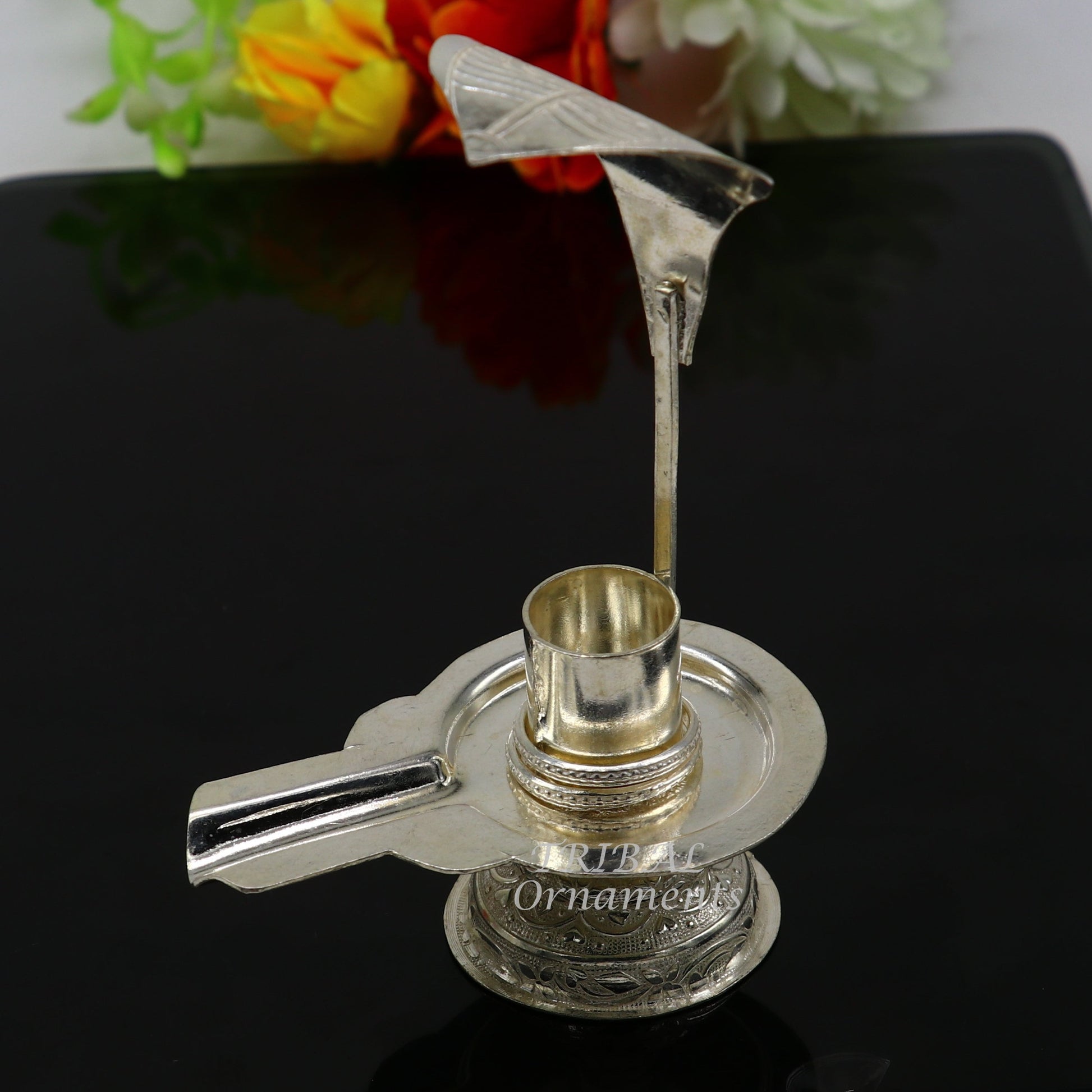 925 fine solid sterling silver lord shiva lingam stand/jalheri, use for put/hold shiva lingam in home temple, awesome handmade article su861 - TRIBAL ORNAMENTS