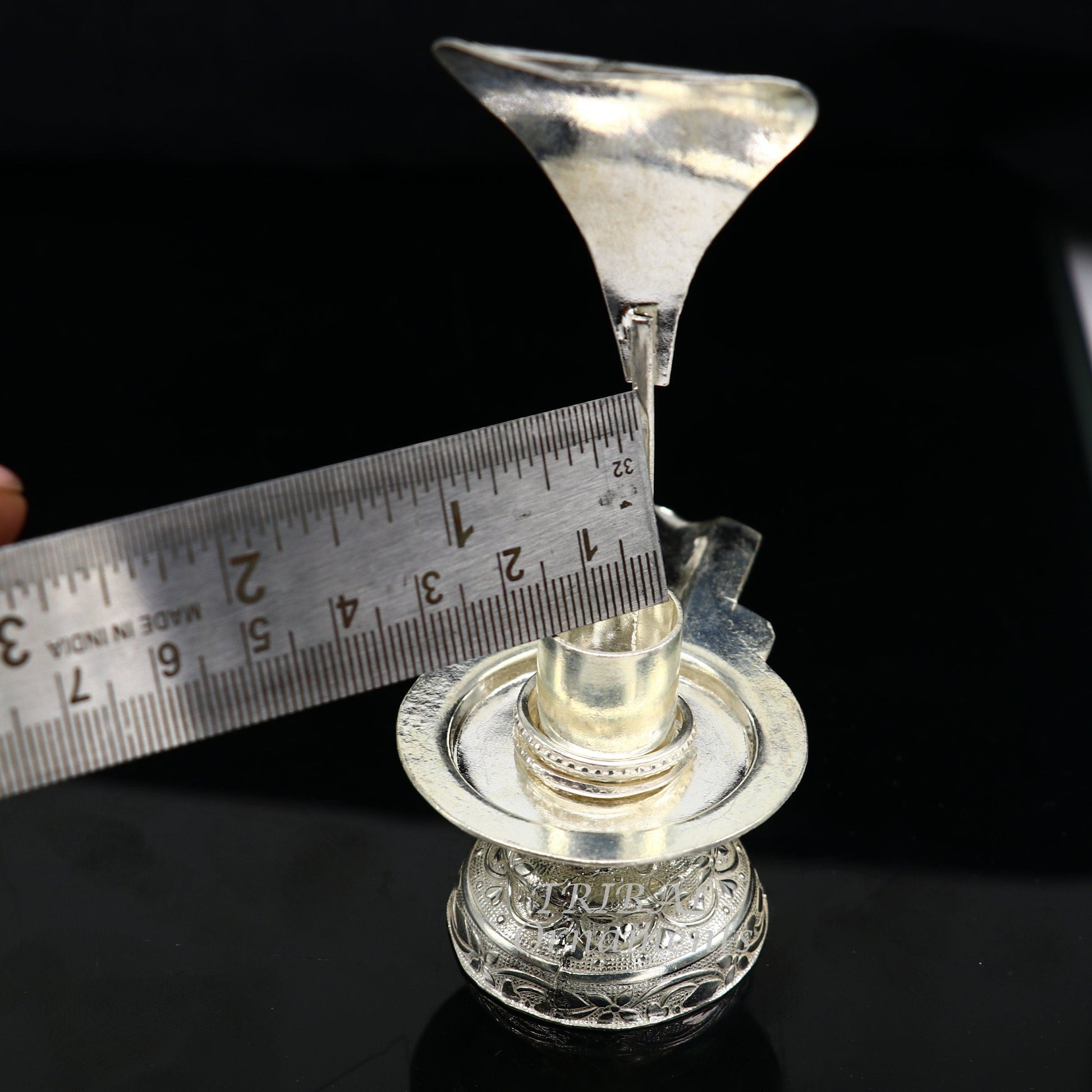 925 fine solid sterling silver lord shiva lingam stand/jalheri, use for put/hold shiva lingam in home temple, awesome handmade article su861 - TRIBAL ORNAMENTS