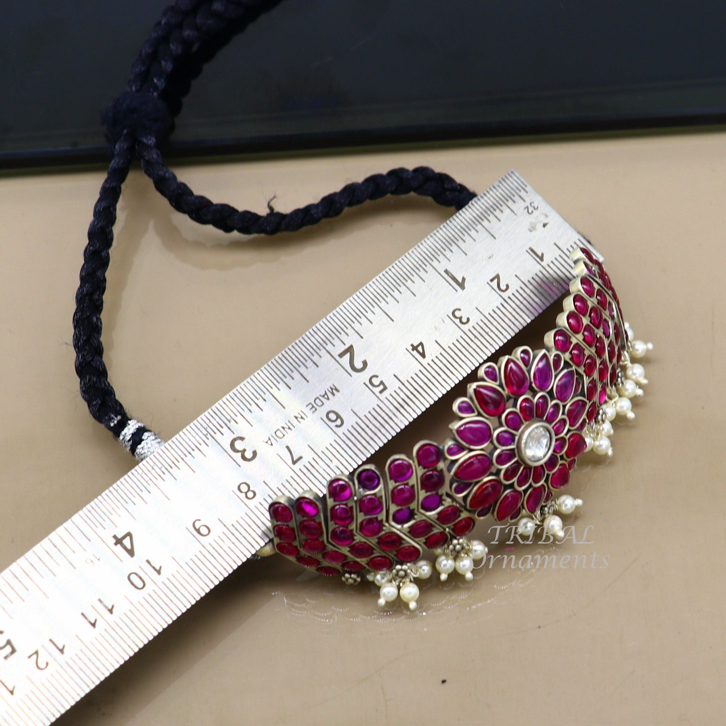 925 sterling silver handmade new fancy stylish red stone luxury necklace choker, best belly dance Guttapusalu necklace jewelry set466 - TRIBAL ORNAMENTS