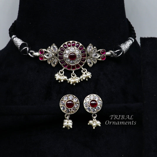 925 sterling silver handmade Gorgeous red stone pendant tribal ethnic temple jewelry ethnic stylish Guttupuaslu jewelry set471 - TRIBAL ORNAMENTS
