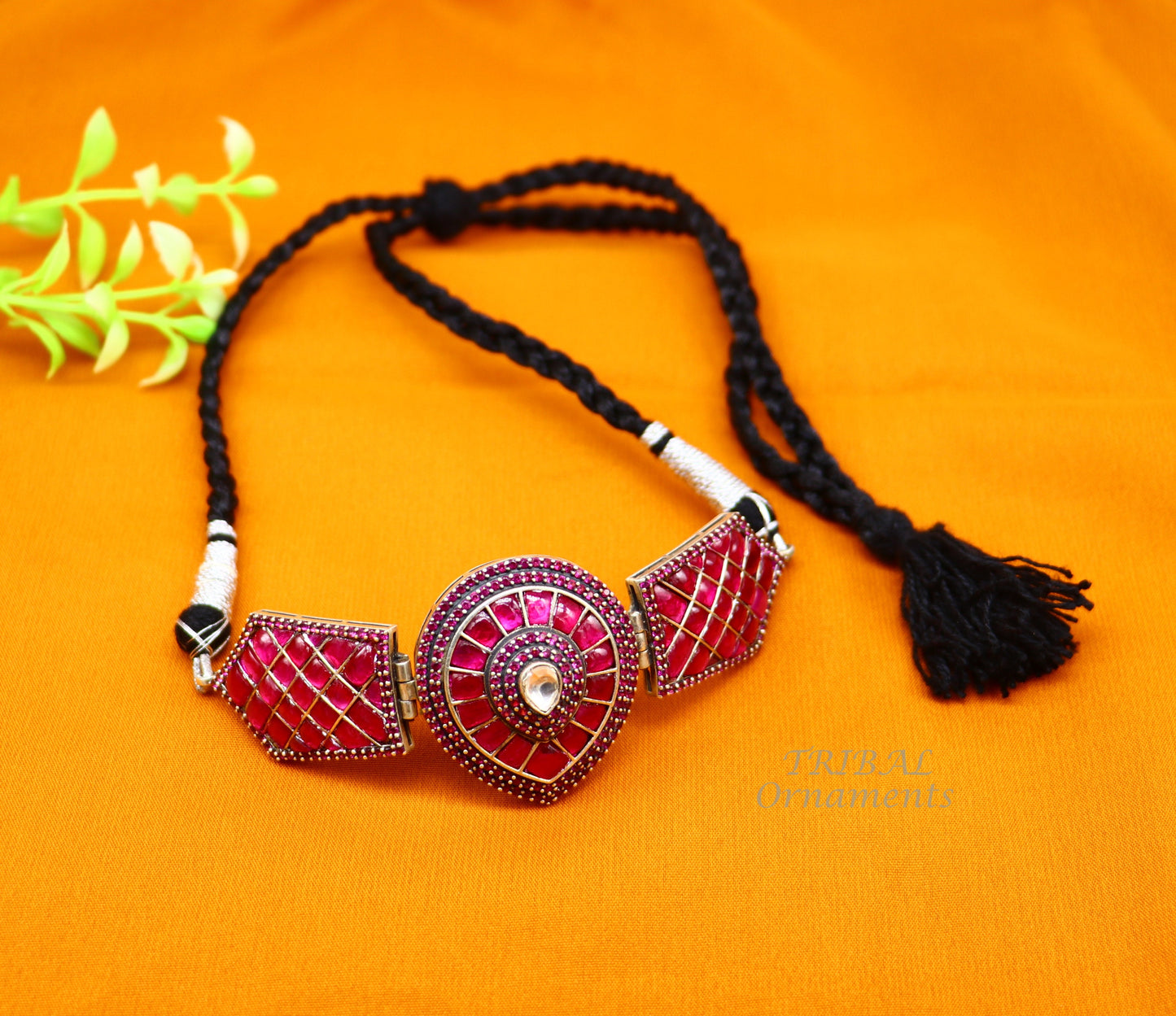 925 sterling silver handmade new fancy stylish red stone luxury necklace choker, best belly dance Guttapusalu necklace jewelry set481 - TRIBAL ORNAMENTS