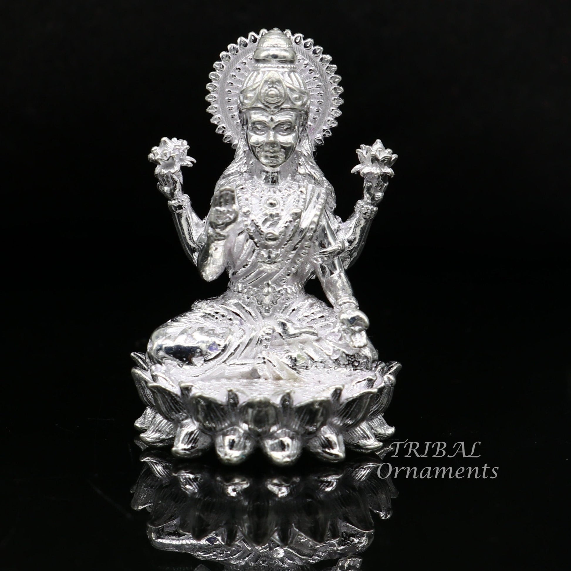 1.5" 925 Sterling silver handmade gorgeous Hindu idols Laxmi and Ganesha statue, puja article figurine, home décor Diwali puja gift art557 - TRIBAL ORNAMENTS