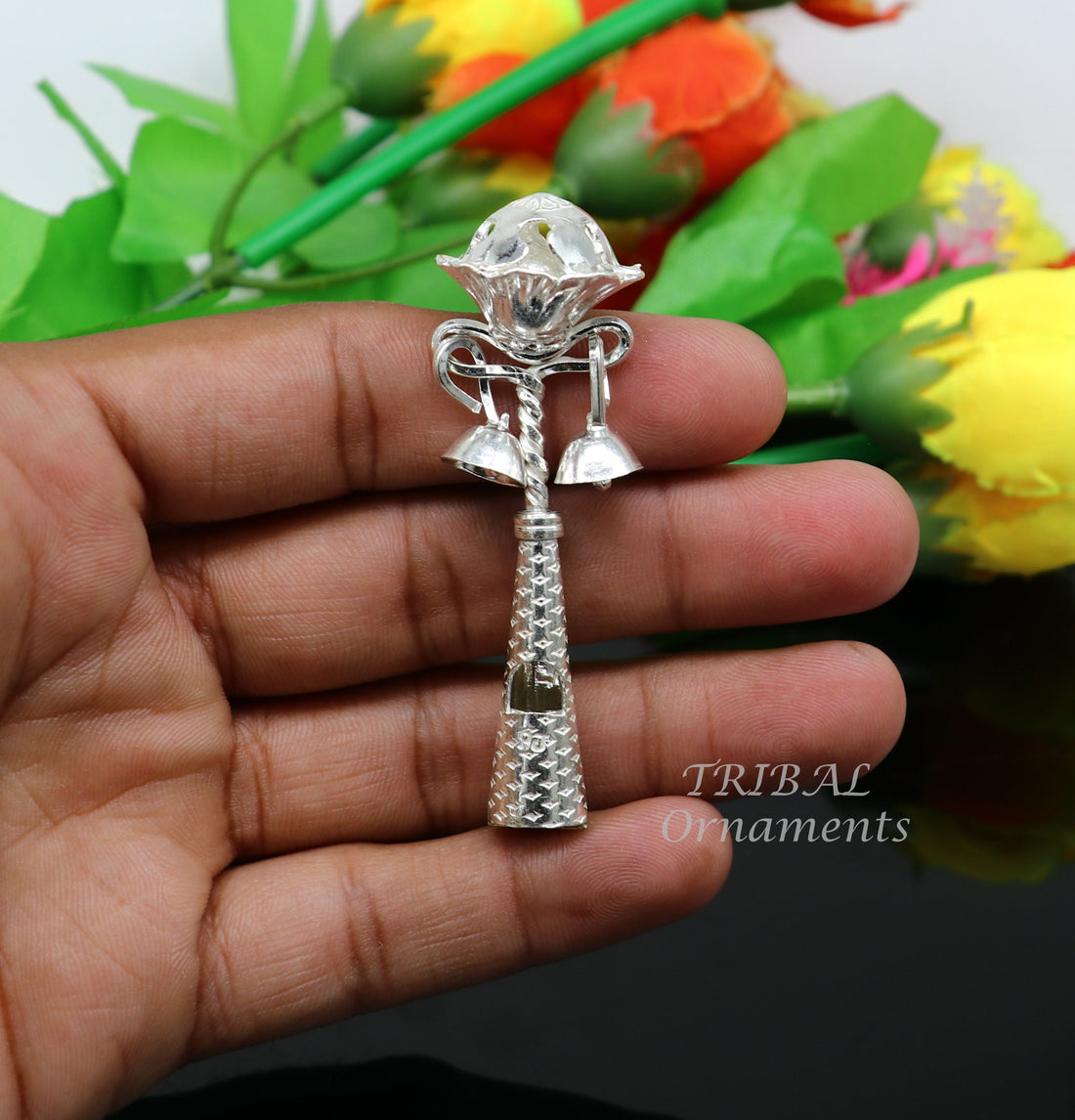 Solid sterling silver handmade design new born baby gifting bells toy, baby krishna gifting toy, silver whistle, silver temple article su862 - TRIBAL ORNAMENTS