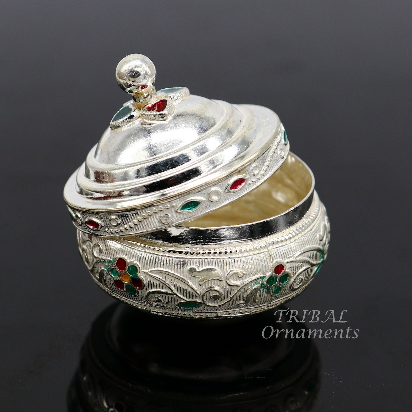 925 sterling silver trinket box, kajal box/casket box, Sindur box collection, container box, eyeliner box best brides gifting stb391 - TRIBAL ORNAMENTS