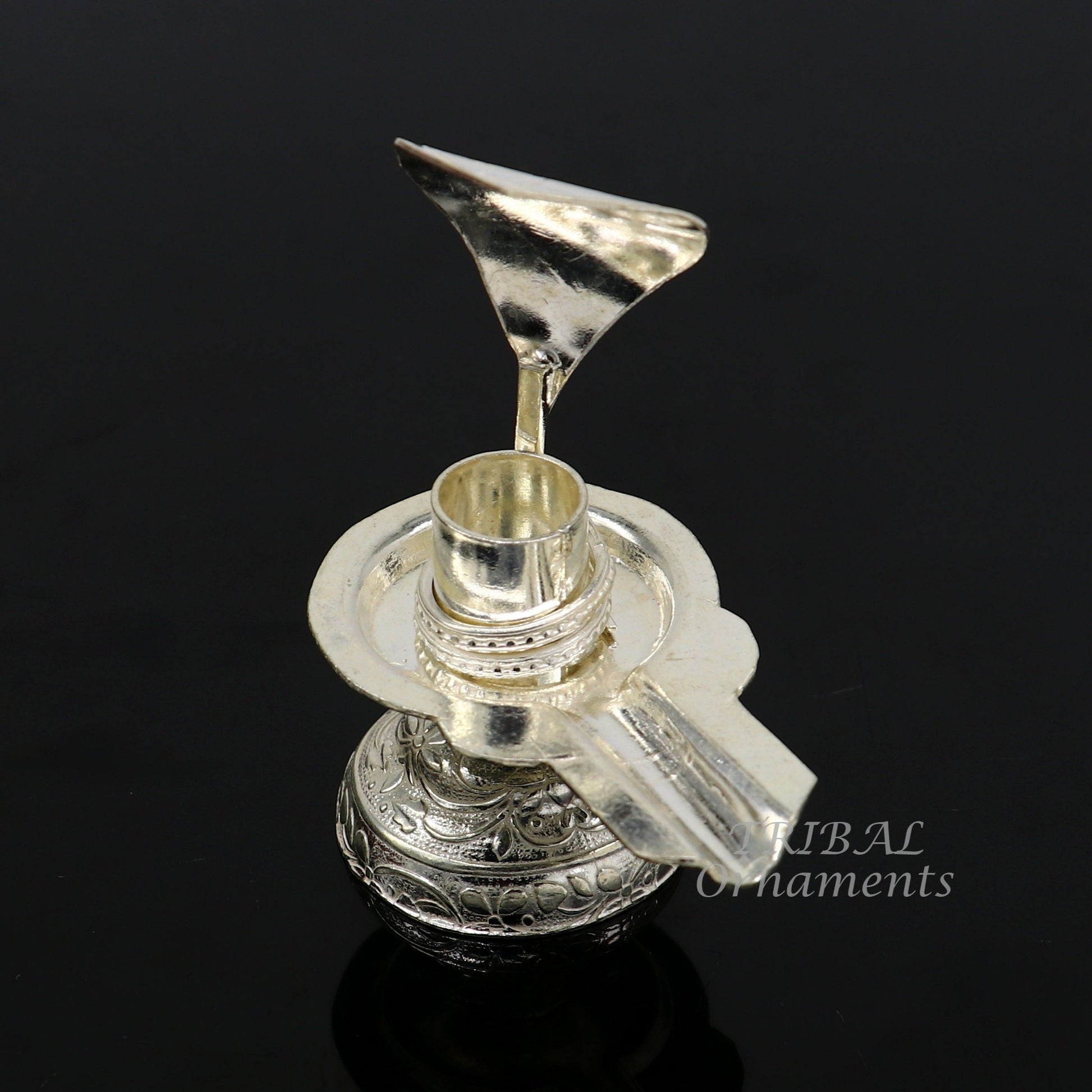 925 fine solid sterling silver lord shiva lingam stand/jalheri, use for put/hold shiva lingam in home temple, awesome handmade article su866 - TRIBAL ORNAMENTS