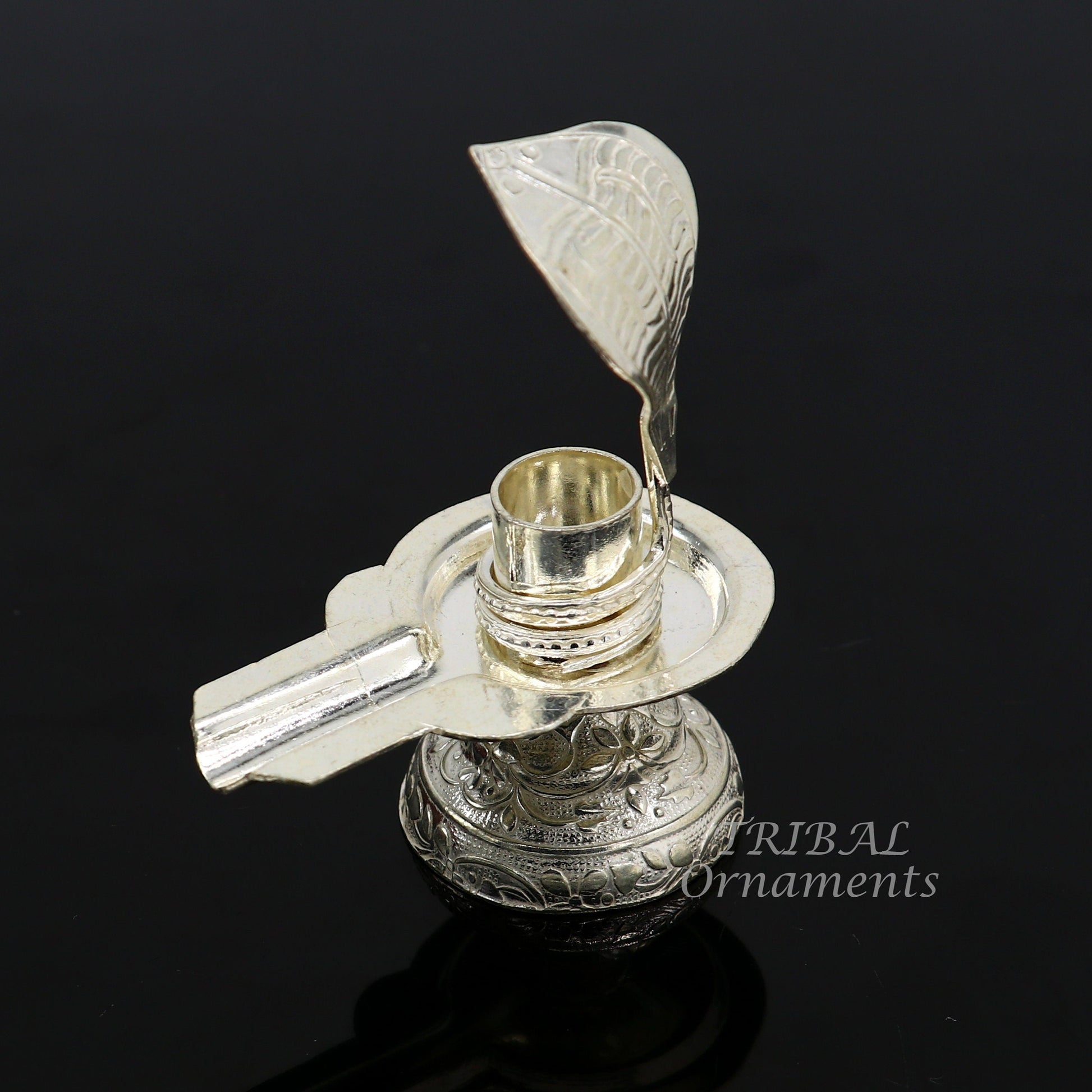 925 fine solid sterling silver lord shiva lingam stand/jalheri, use for put/hold shiva lingam in home temple, awesome handmade article su866 - TRIBAL ORNAMENTS