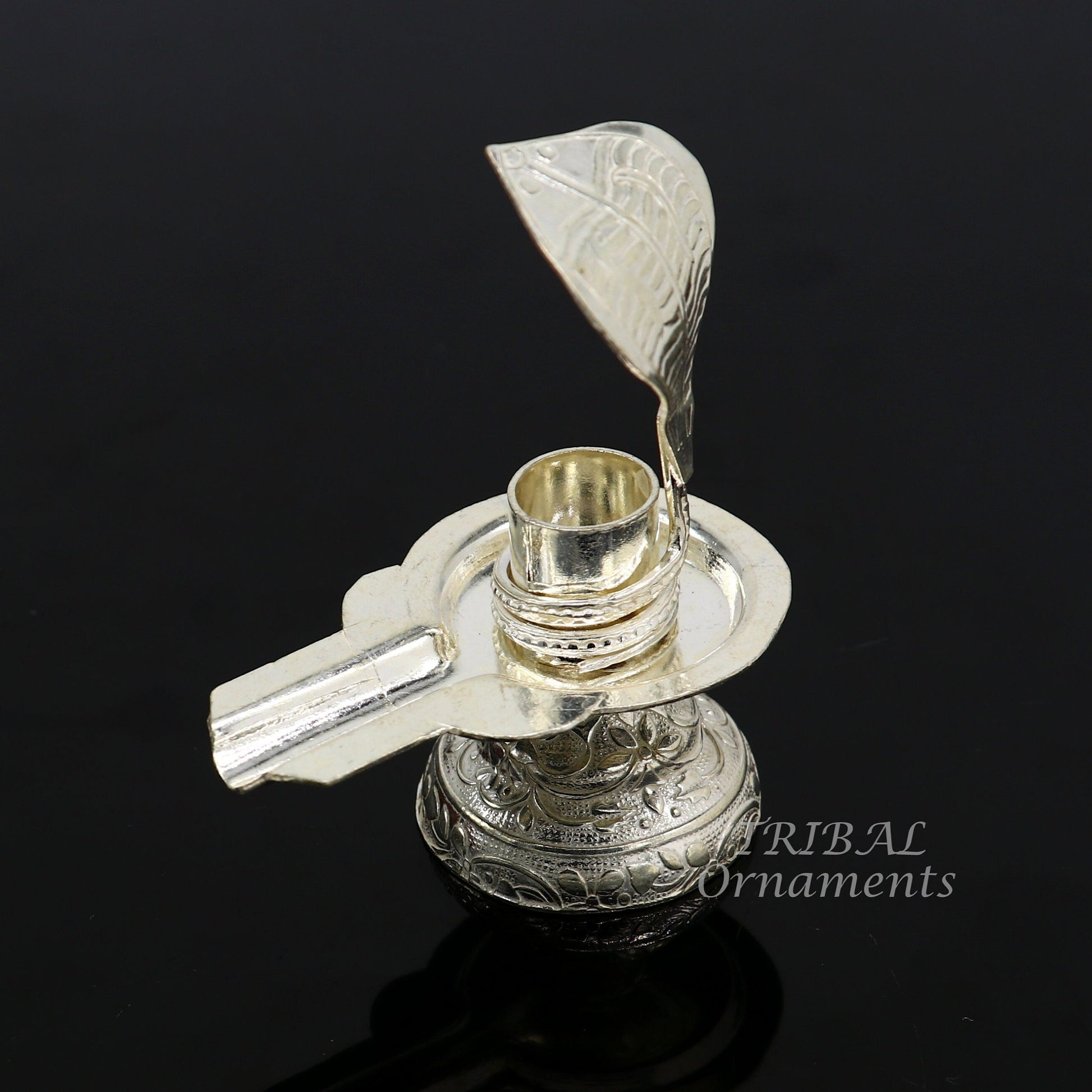 925 fine solid sterling silver lord shiva lingam stand/jalheri, use for put/hold shiva lingam in home temple, awesome handmade article su867 - TRIBAL ORNAMENTS