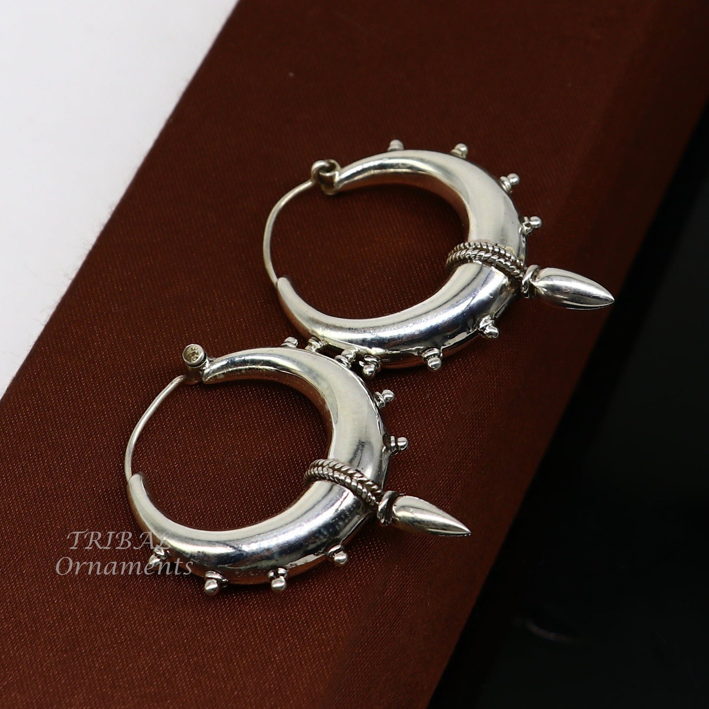 925 sterling silver handmade vintage ethnic style hoops earrings kundal,ethnic pretty bali tribal belly dance jewelry from india s1067 - TRIBAL ORNAMENTS