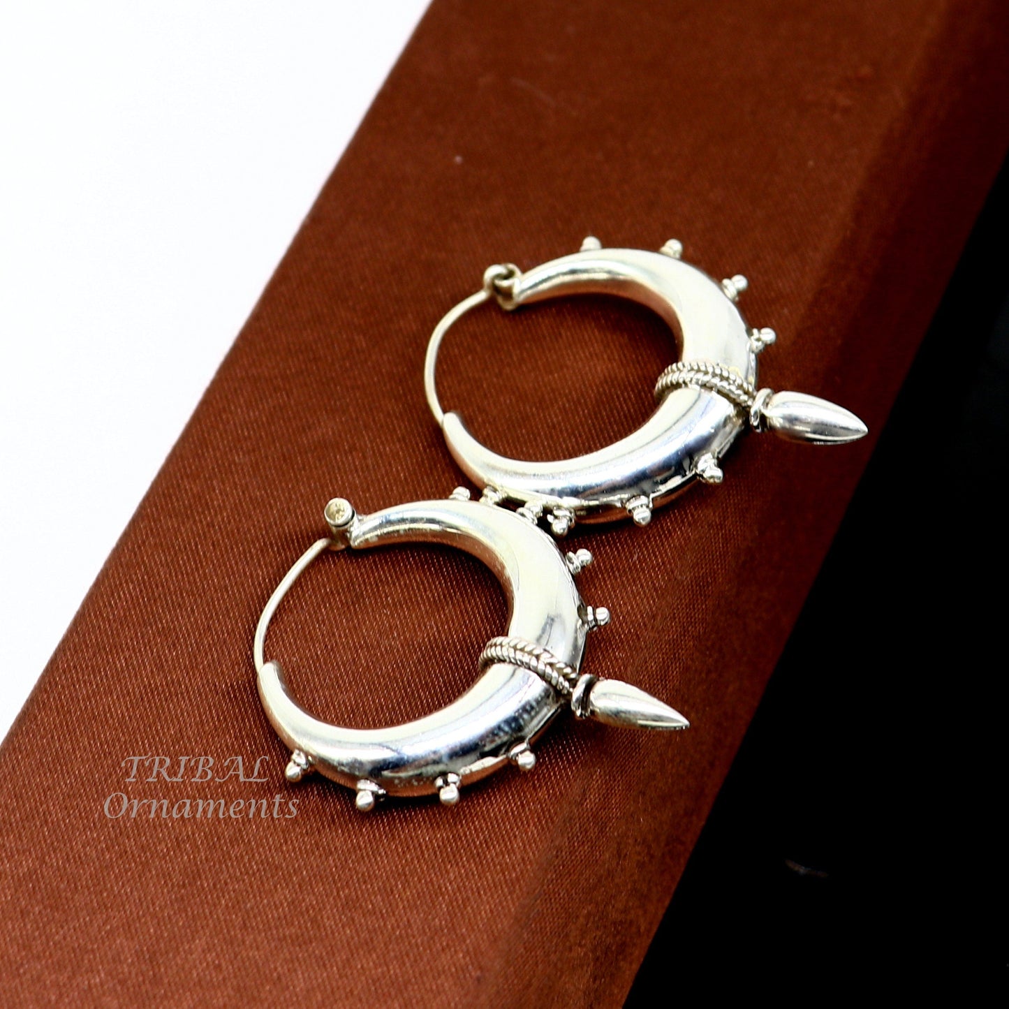925 sterling silver handmade vintage ethnic style hoops earrings kundal,ethnic pretty bali tribal belly dance jewelry from india s1067 - TRIBAL ORNAMENTS