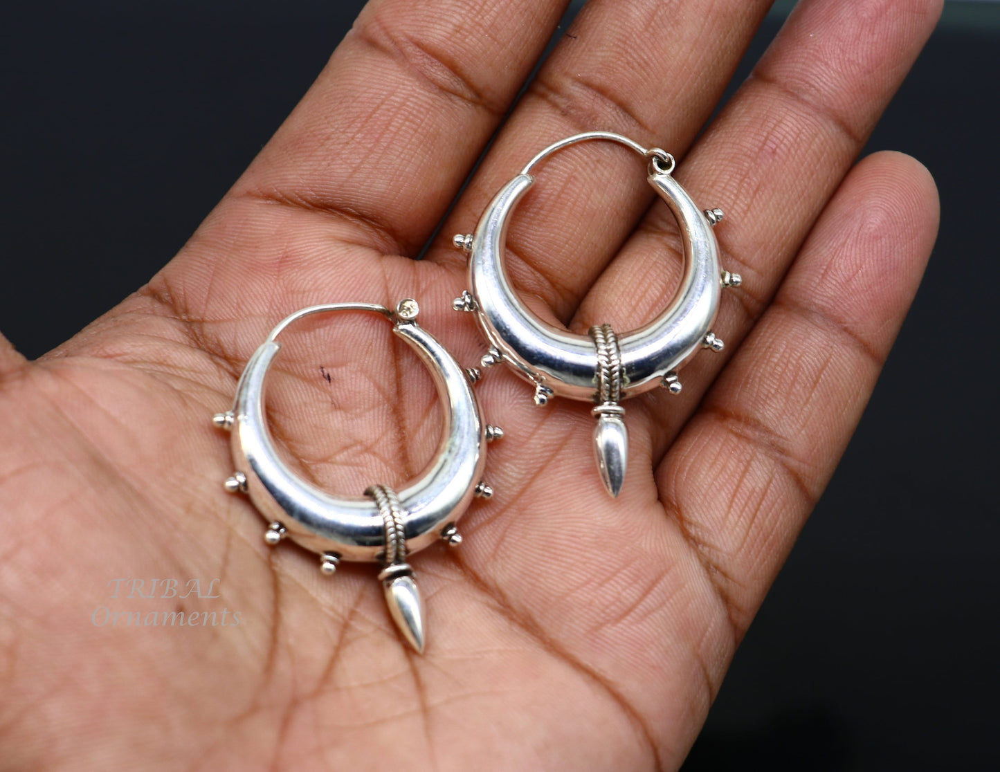 925 sterling silver handmade vintage ethnic style hoops earrings kundal,ethnic pretty bali tribal belly dance jewelry from india s1067 - TRIBAL ORNAMENTS