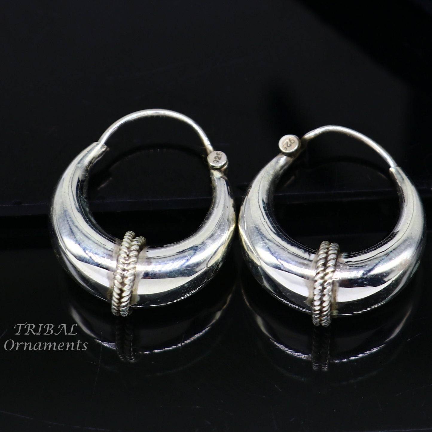 925 sterling silver handmade vintage ethnic style hoops earrings kundal,ethnic gorgeous bali tribal belly dance jewelry from india s1070 - TRIBAL ORNAMENTS