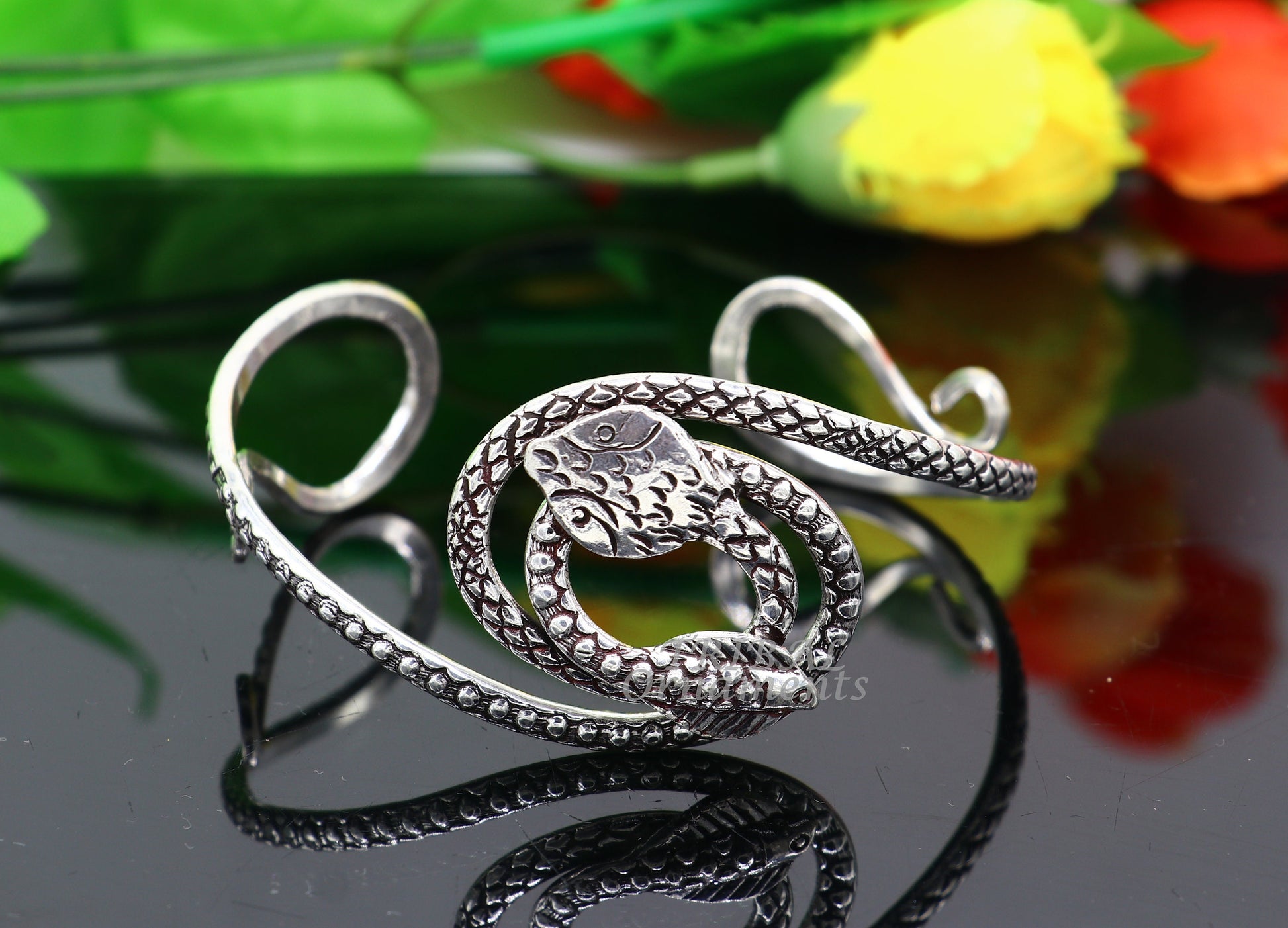 Vintage style unique snake couple design 925 sterling silver cuff bracelet kada, best gifting unisex snake cobra jewelry cuff135 - TRIBAL ORNAMENTS