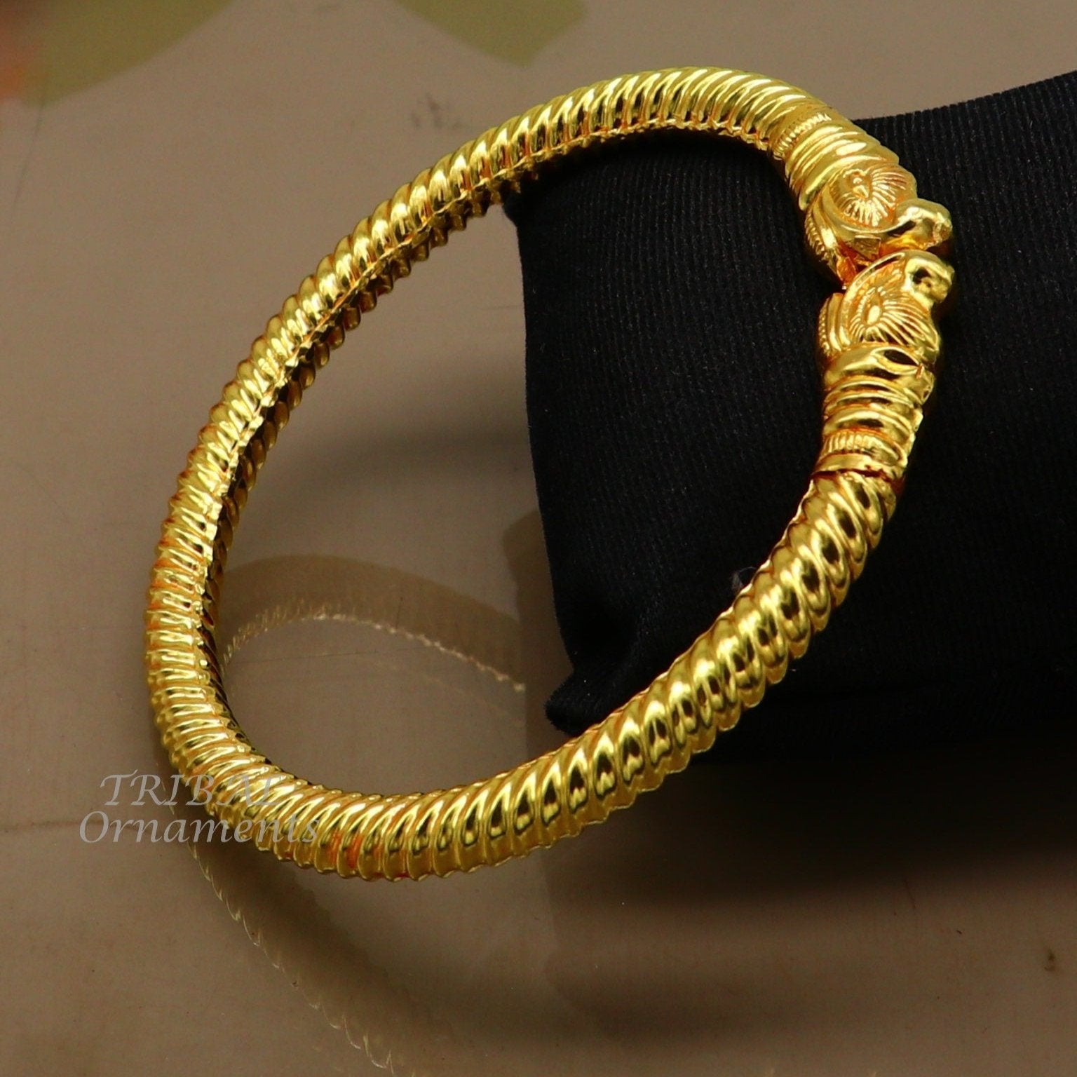 22 kt yellow gold handmade customized vintage elephant design stylish kada bangle bracelet, best gifting for wedding anniversary gift gk02 - TRIBAL ORNAMENTS