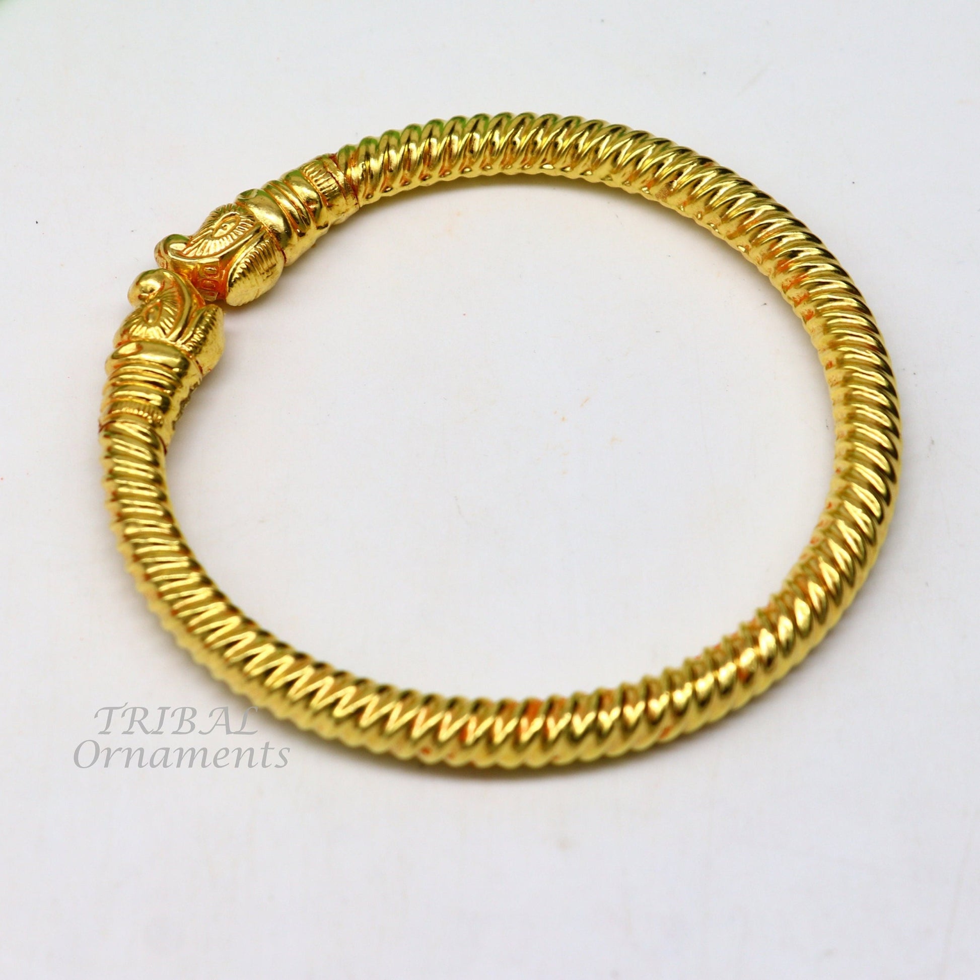 22 kt yellow gold handmade customized vintage elephant design stylish kada bangle bracelet, best gifting for wedding anniversary gift gk02 - TRIBAL ORNAMENTS