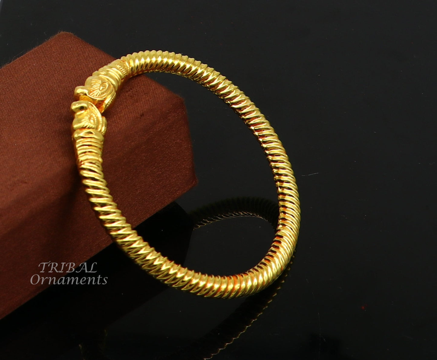 22 kt yellow gold handmade customized vintage elephant design stylish kada bangle bracelet, best gifting for wedding anniversary gift gk02 - TRIBAL ORNAMENTS