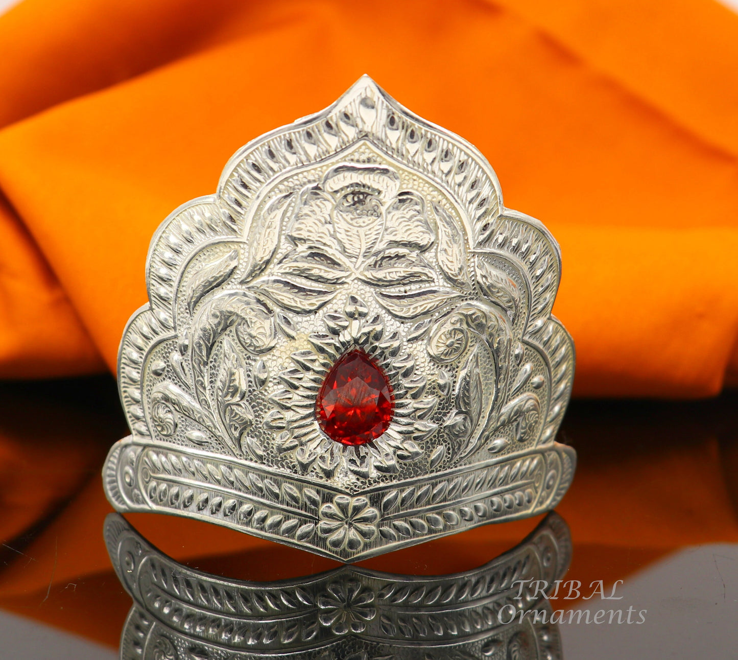 925 sterling silver vintage antique design handmade mukut (crown), amazing design silver god crown home temple god art su871 - TRIBAL ORNAMENTS