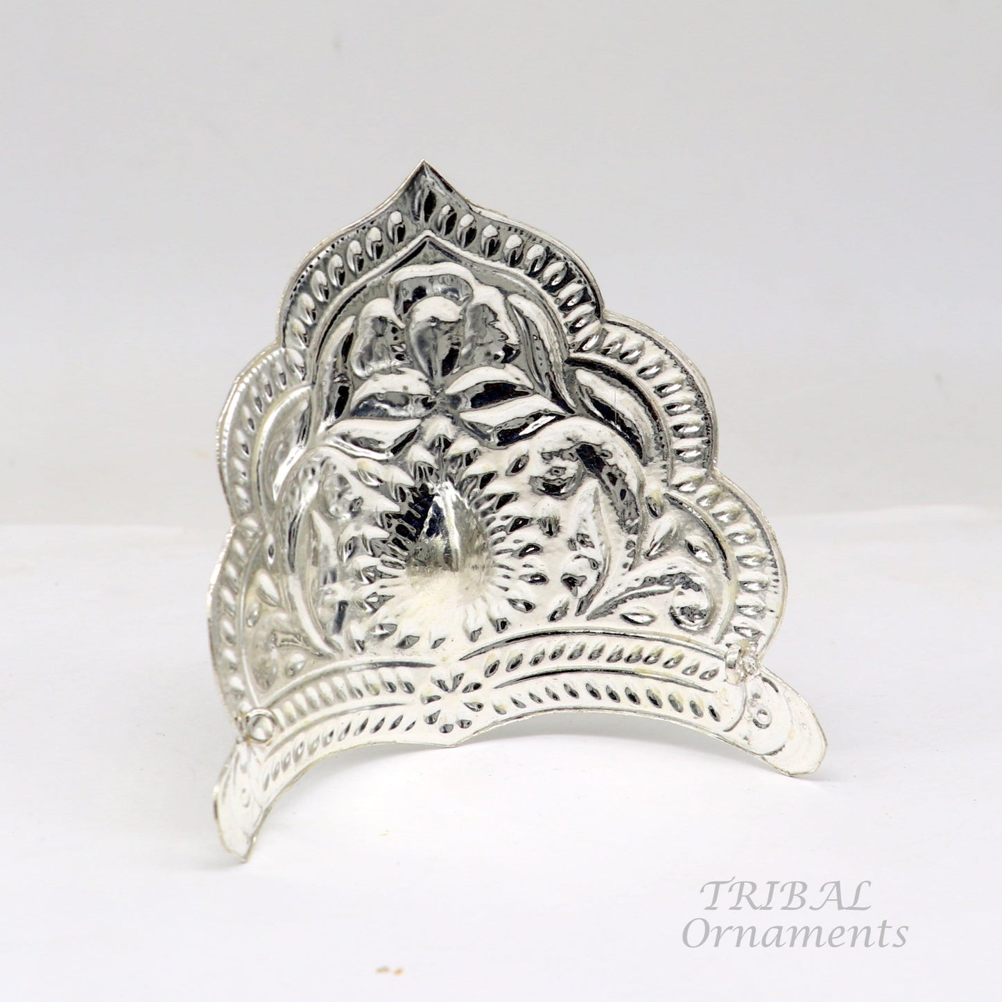 925 sterling silver vintage antique design handmade mukut (crown), amazing design silver god crown home temple god art su871 - TRIBAL ORNAMENTS