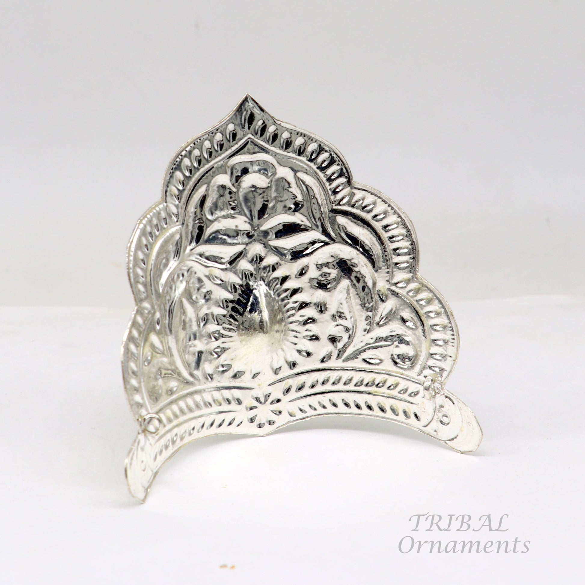 925 sterling silver vintage antique design handmade mukut (crown), amazing design silver god crown home temple god art su871 - TRIBAL ORNAMENTS