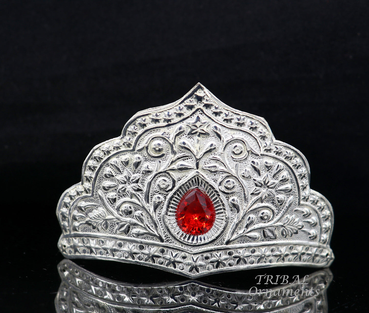 925 sterling silver vintage antique design handmade mukut (crown), amazing peacock design silver god crown home temple god art su872 - TRIBAL ORNAMENTS