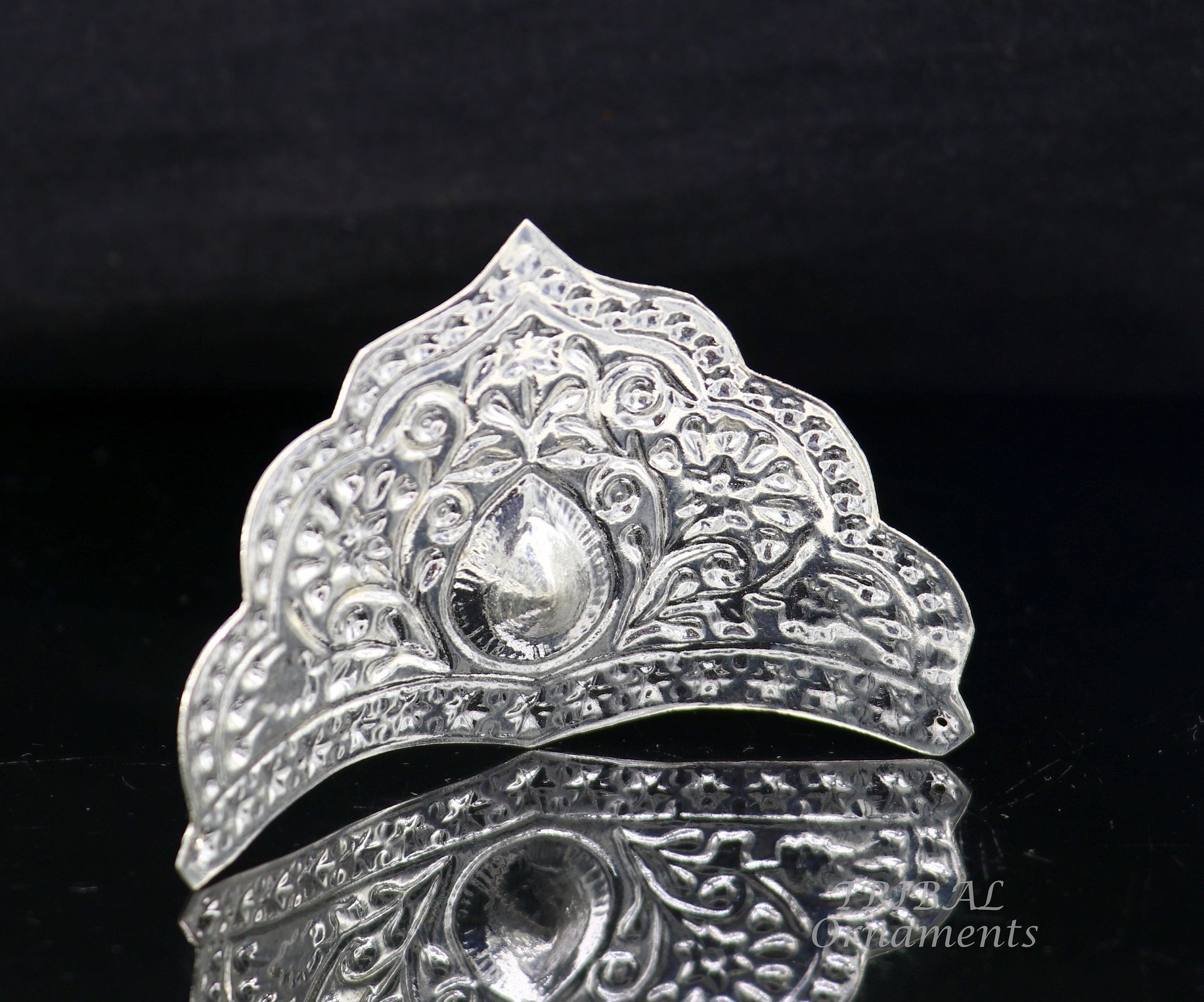 925 sterling silver vintage antique design handmade mukut (crown), amazing peacock design silver god crown home temple god art su872 - TRIBAL ORNAMENTS