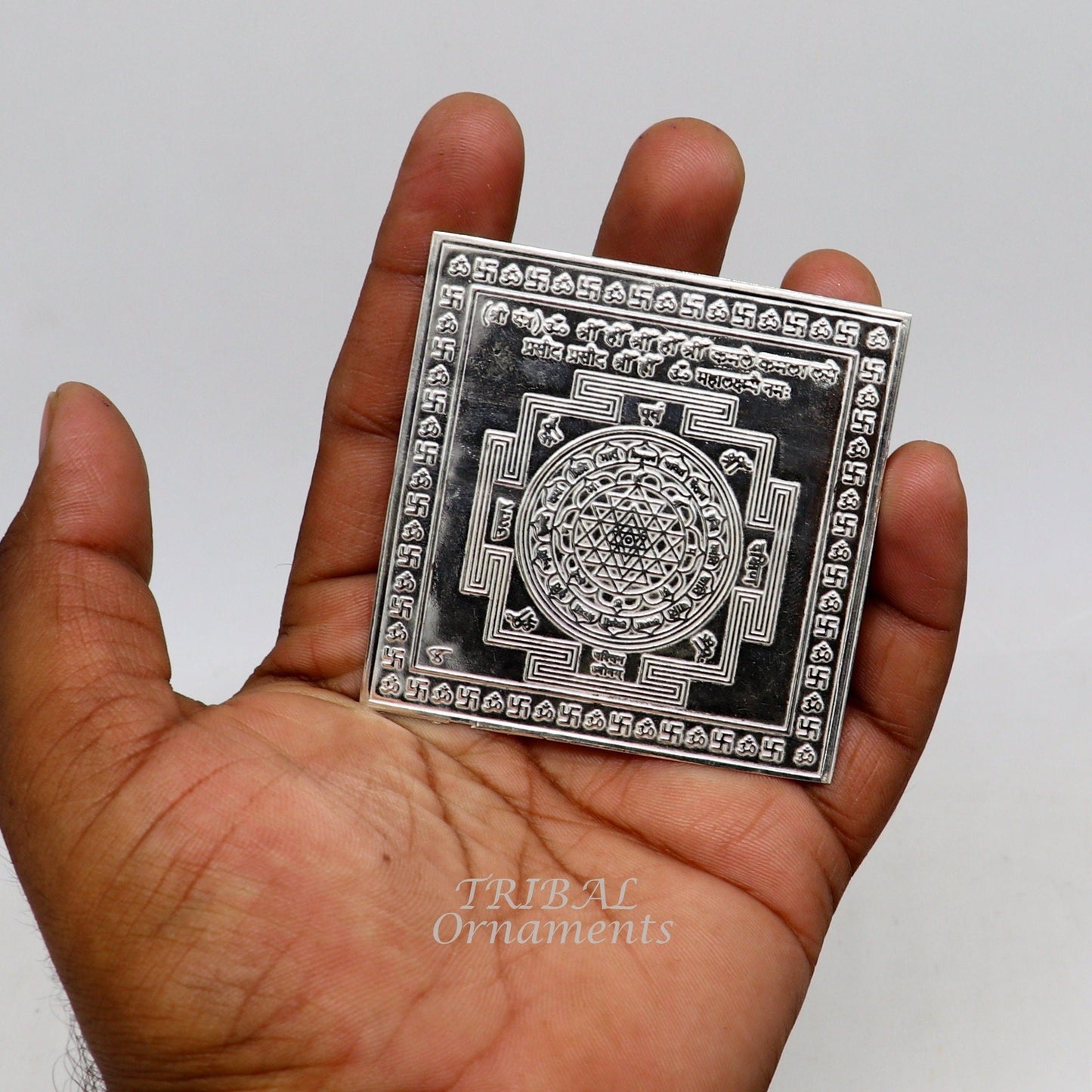 925 sterling silver handmade idol Shree kubera or shri Yantram holy divine yantram for wealth and prosperity, puja article su882 - TRIBAL ORNAMENTS