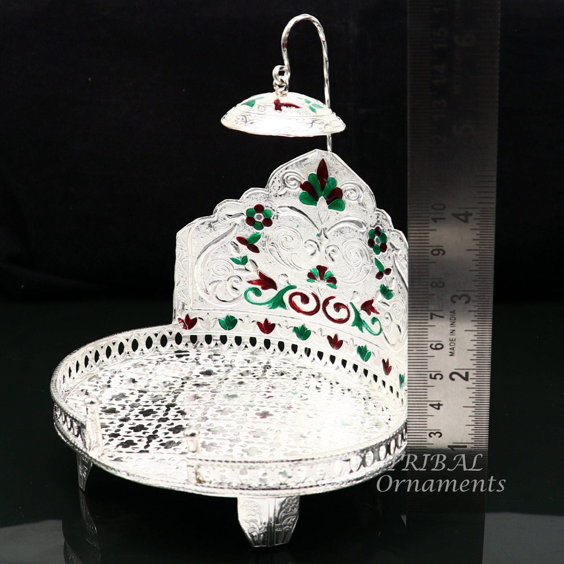 925 pure sterling silver Handmade Divine Singhasan, idol krishna Bal Gopala throne, god statue's stand chair, temple art puja article su854 - TRIBAL ORNAMENTS