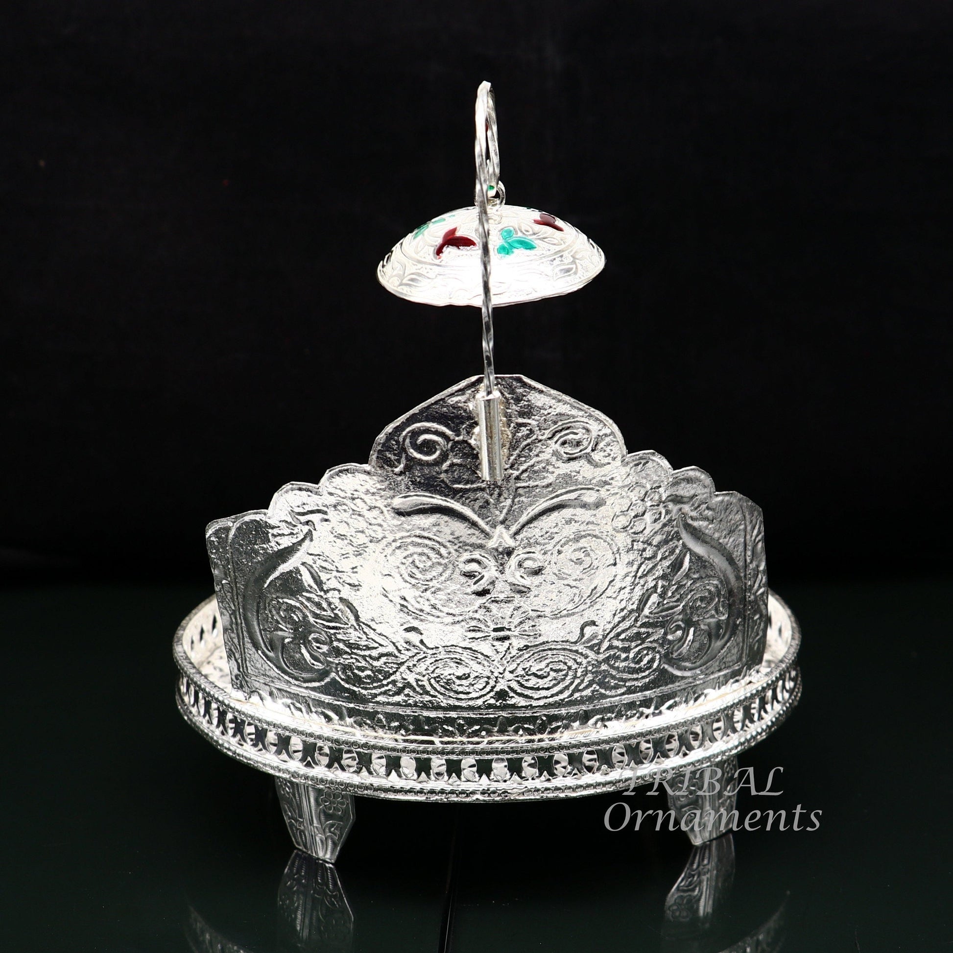925 pure sterling silver Handmade Divine Singhasan, idol krishna Bal Gopala throne, god statue's stand chair, temple art puja article su854 - TRIBAL ORNAMENTS