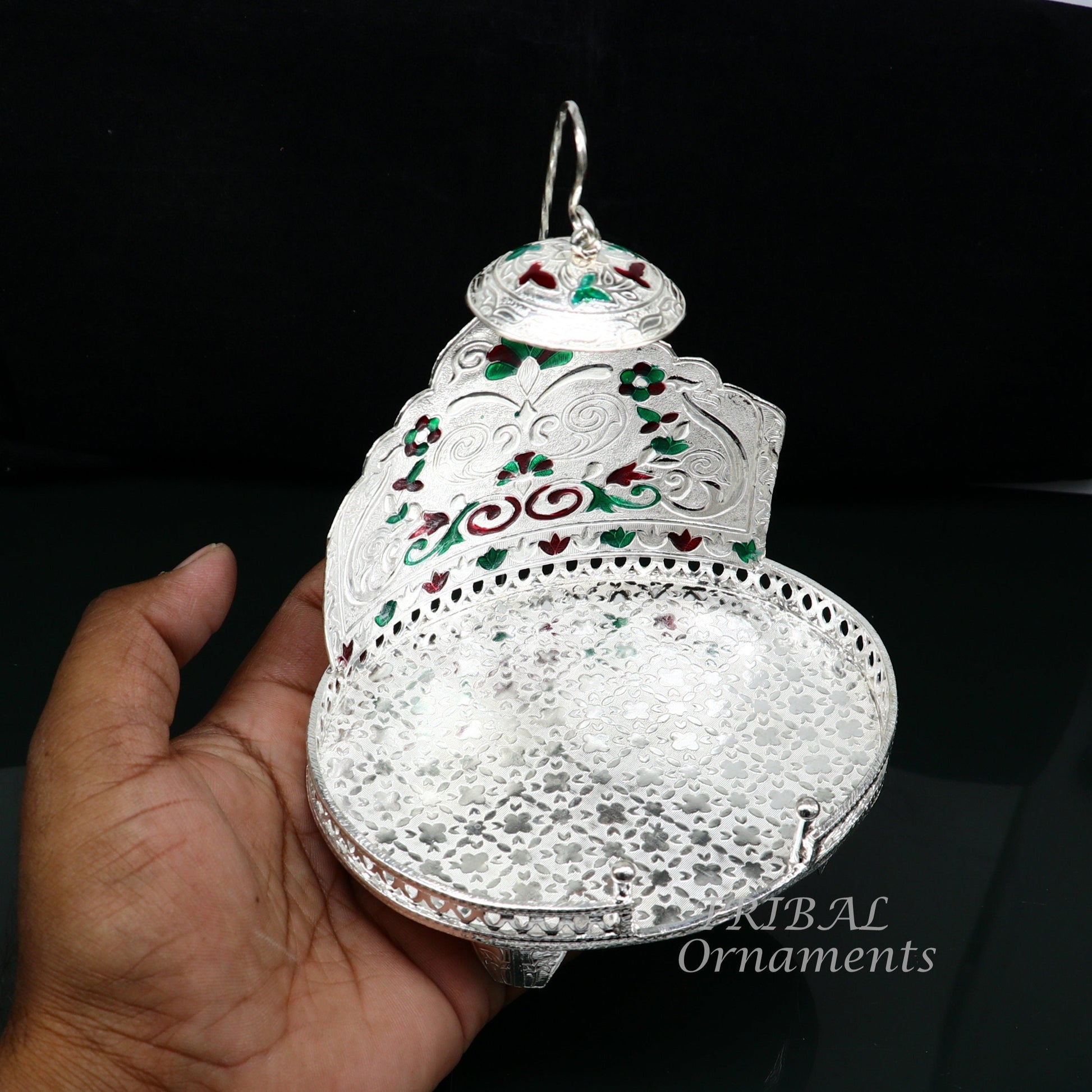 925 pure sterling silver Handmade Divine Singhasan, idol krishna Bal Gopala throne, god statue's stand chair, temple art puja article su854 - TRIBAL ORNAMENTS