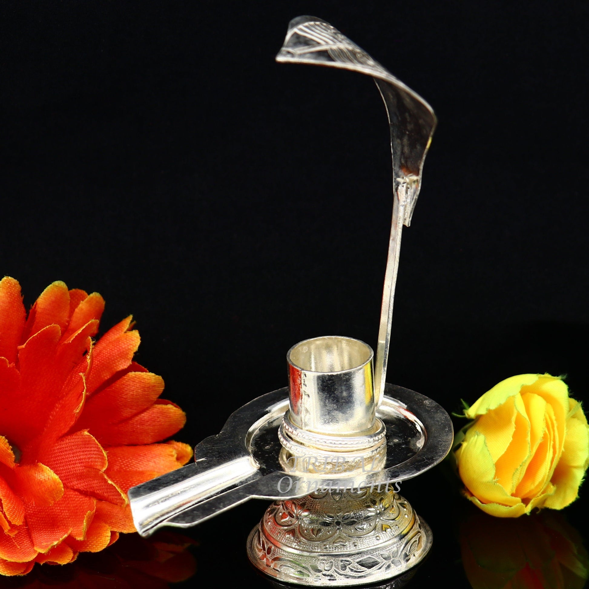 925 fine solid sterling silver lord shiva lingam stand/jalheri, use for put/hold shiva lingam in home temple, awesome handmade article su861 - TRIBAL ORNAMENTS