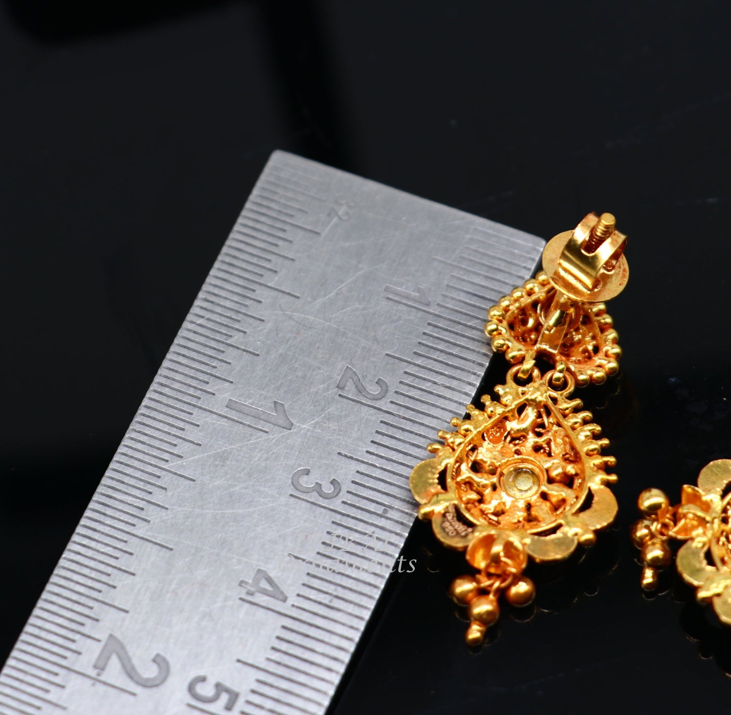 22k yellow gold fabulous handmade filigree work antique designer stud earrings brides wedding jewelry from Rajasthan India er163 - TRIBAL ORNAMENTS