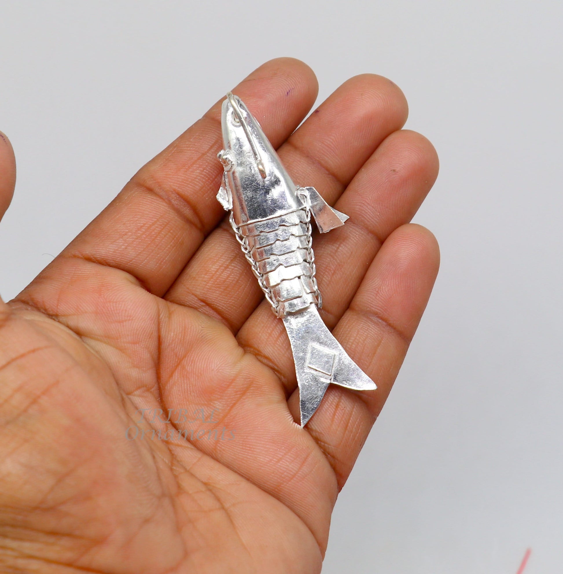 Solid silver handmade silver fish, Lord vishnu avatar Matsya, Silver Puja Fish For Prosperity And Good Luck, best collectible art su901 - TRIBAL ORNAMENTS