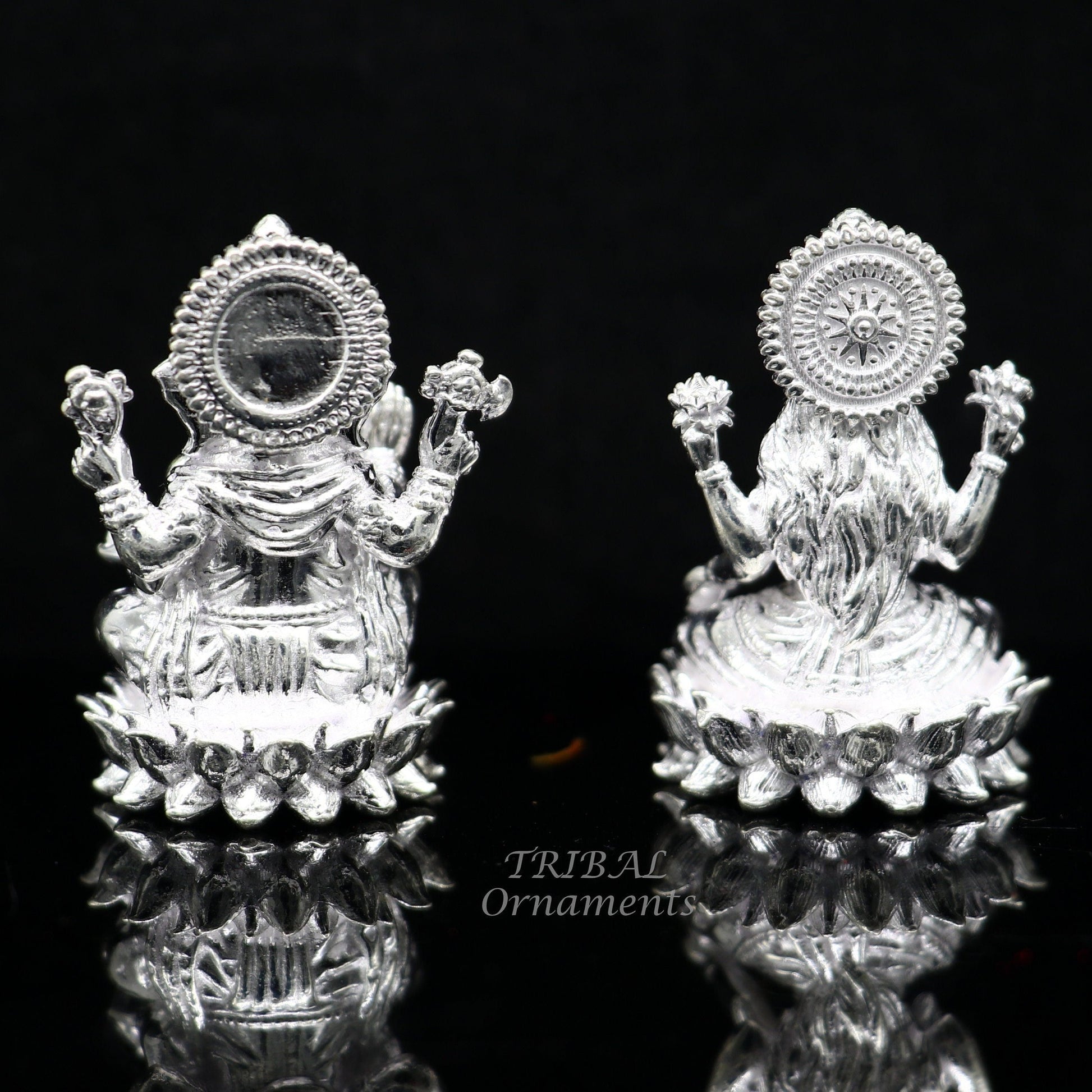 1.5" 925 Sterling silver handmade gorgeous Hindu idols Laxmi and Ganesha statue, puja article figurine, home décor Diwali puja gift art557 - TRIBAL ORNAMENTS