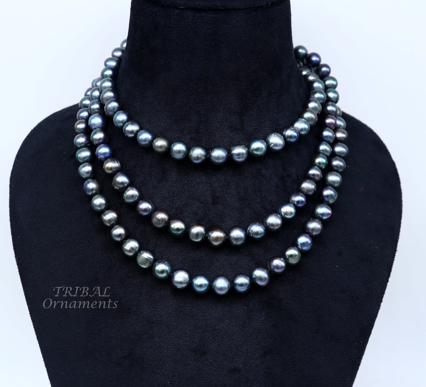 9mm 716 carats fresh water pearl dark gray bright shining beaded 48 inches necklace chain, looking gorgeous brides groom jewelry pnec01 - TRIBAL ORNAMENTS