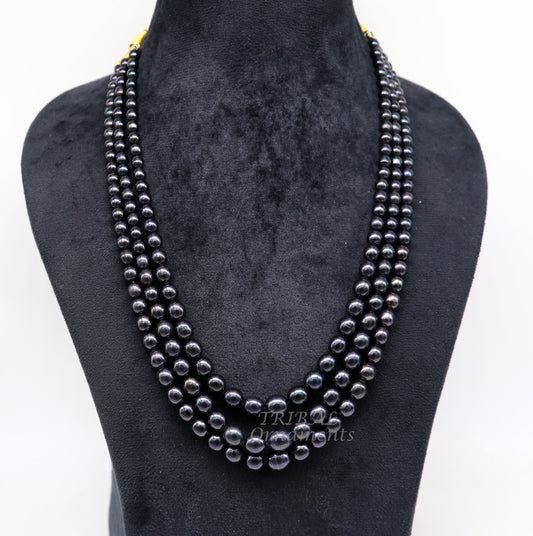 399 carats fresh water pearl 4 to 9mm three line layer string necklace set gorgeous wedding or daily use necklace jewelry belly dance pnec03 - TRIBAL ORNAMENTS