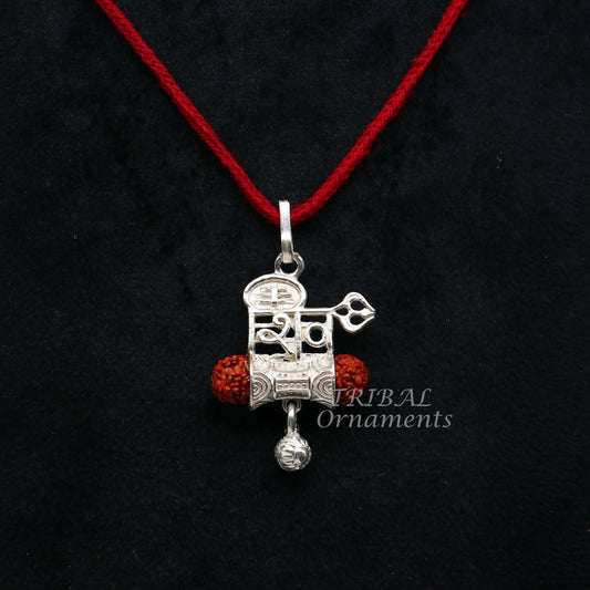 925 sterling silver handmade Lord Shiva Damaru style rudraksha pendant gorgeous hanging drops ,excellent "Shiva" pendant nsp547 - TRIBAL ORNAMENTS