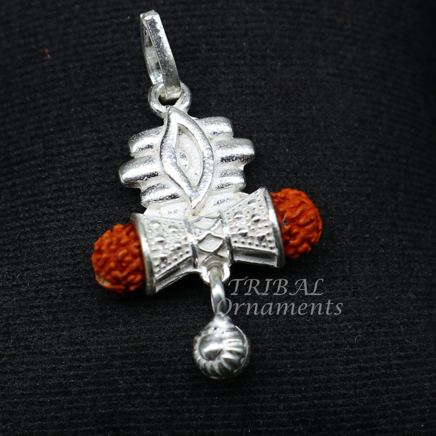 925 sterling silver handmade lord shiva pendant amazing damaru style rudraksha pendant for unisex best gifting jewelry from india nsp549 - TRIBAL ORNAMENTS