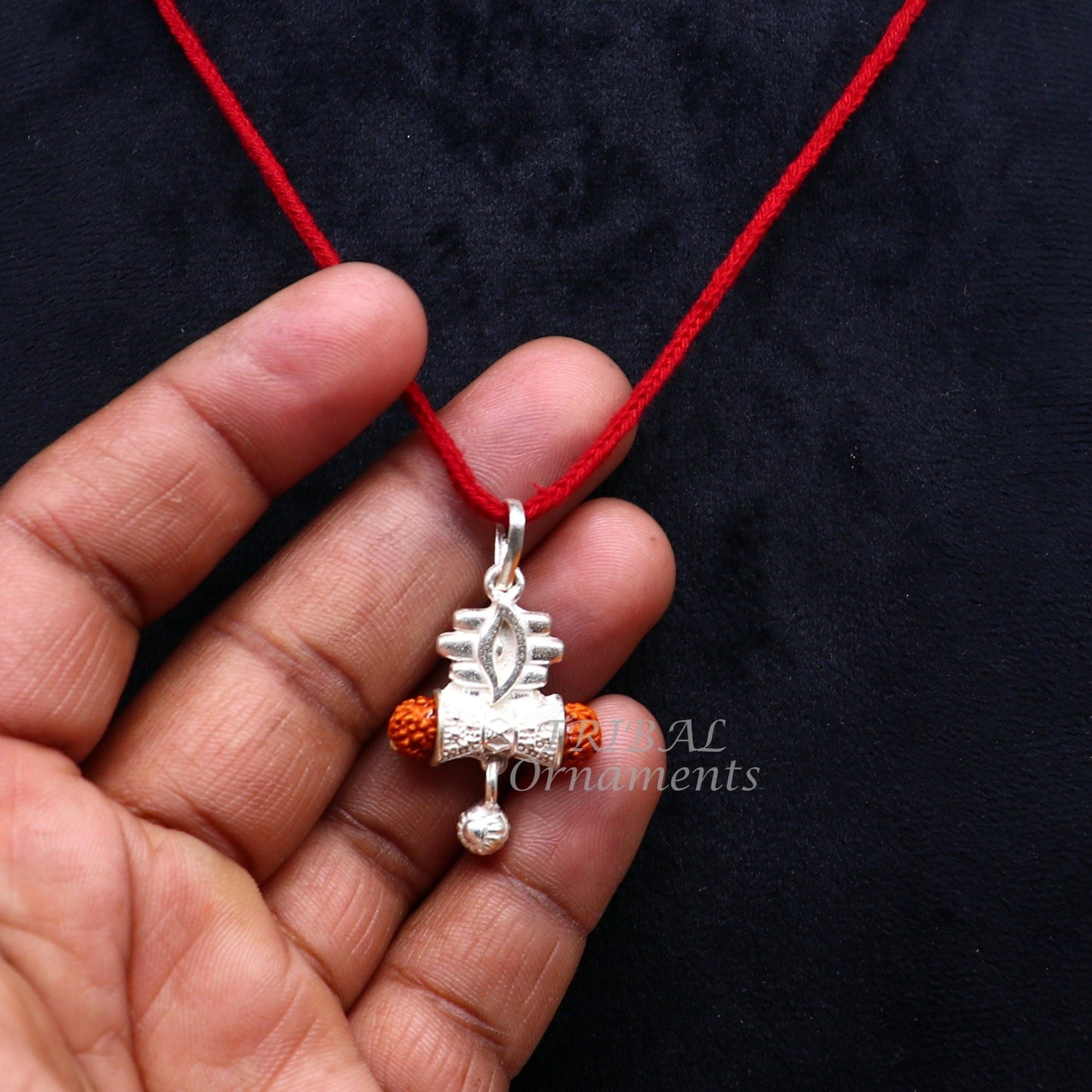 925 sterling silver handmade lord shiva pendant amazing damaru style rudraksha pendant for unisex best gifting jewelry from india nsp549 - TRIBAL ORNAMENTS