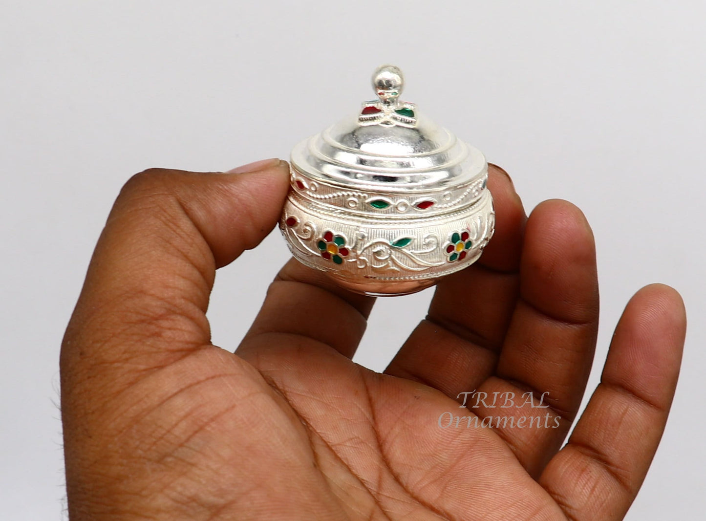 925 sterling silver trinket box, kajal box/casket box, Sindur box collection, container box, eyeliner box best brides gifting stb392 - TRIBAL ORNAMENTS