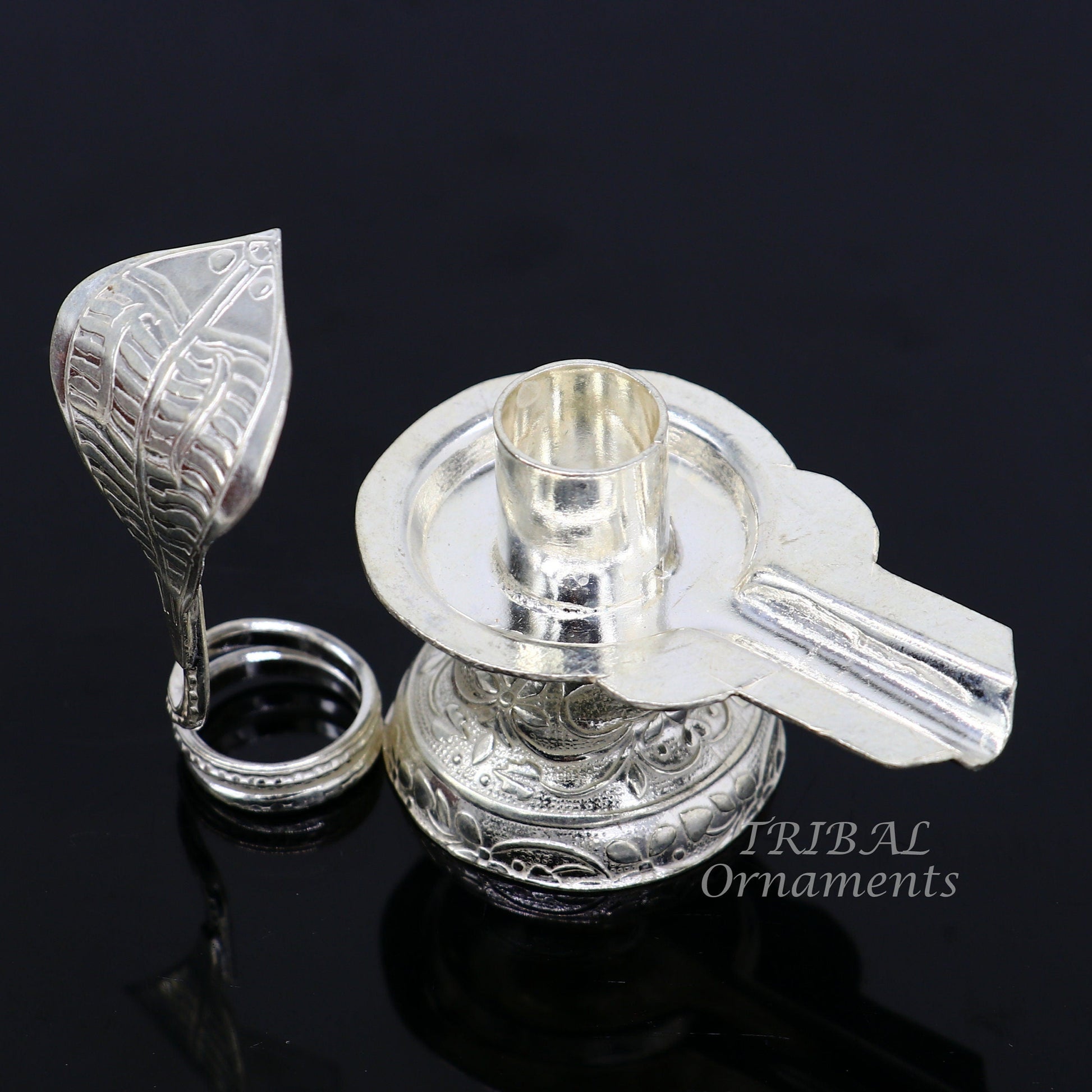925 fine solid sterling silver lord shiva lingam stand/jalheri, use for put/hold shiva lingam in home temple, awesome handmade article su866 - TRIBAL ORNAMENTS