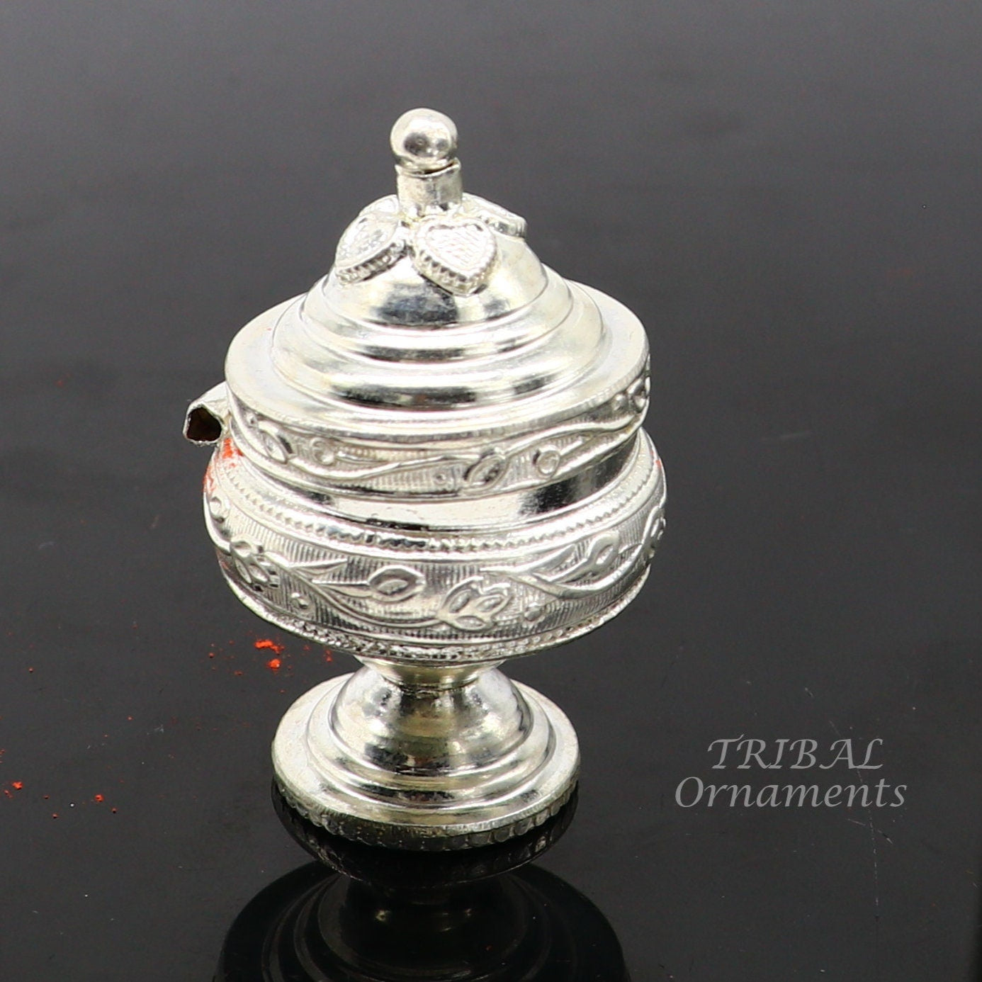 Vintage style handmade 925 sterling silver trinket box, best brides kukum box. best puja utensils, silver article jewelry box stb393 - TRIBAL ORNAMENTS